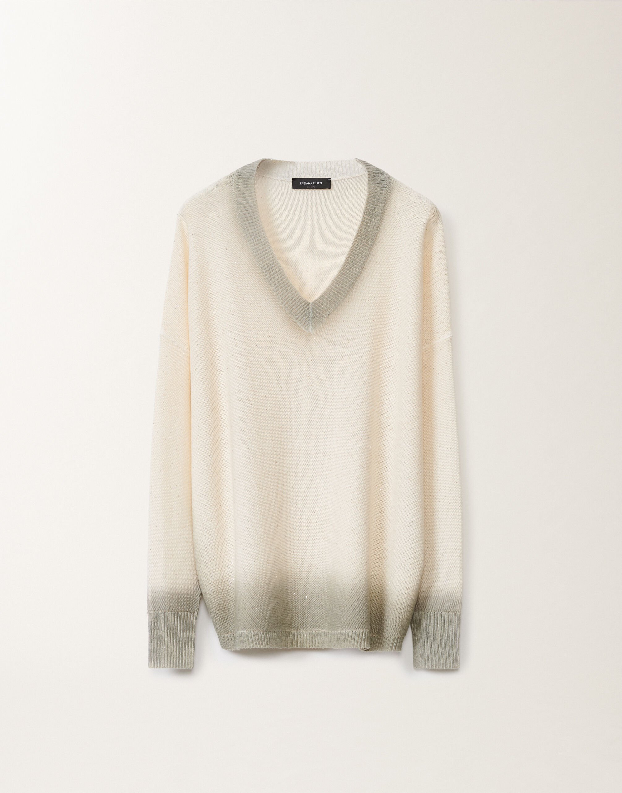 Fabiana Filippi Cotton and linen sweater with sequins, white WHITE MAD275F531L3820000