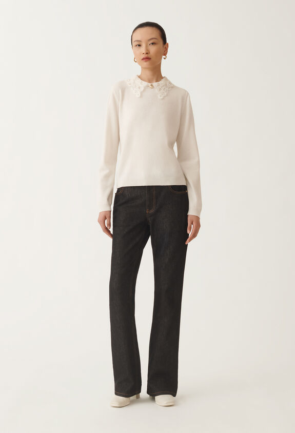 Fabiana Filippi Platinum sweater with macramé lace, raffia WHITE MAD215F048L5900000