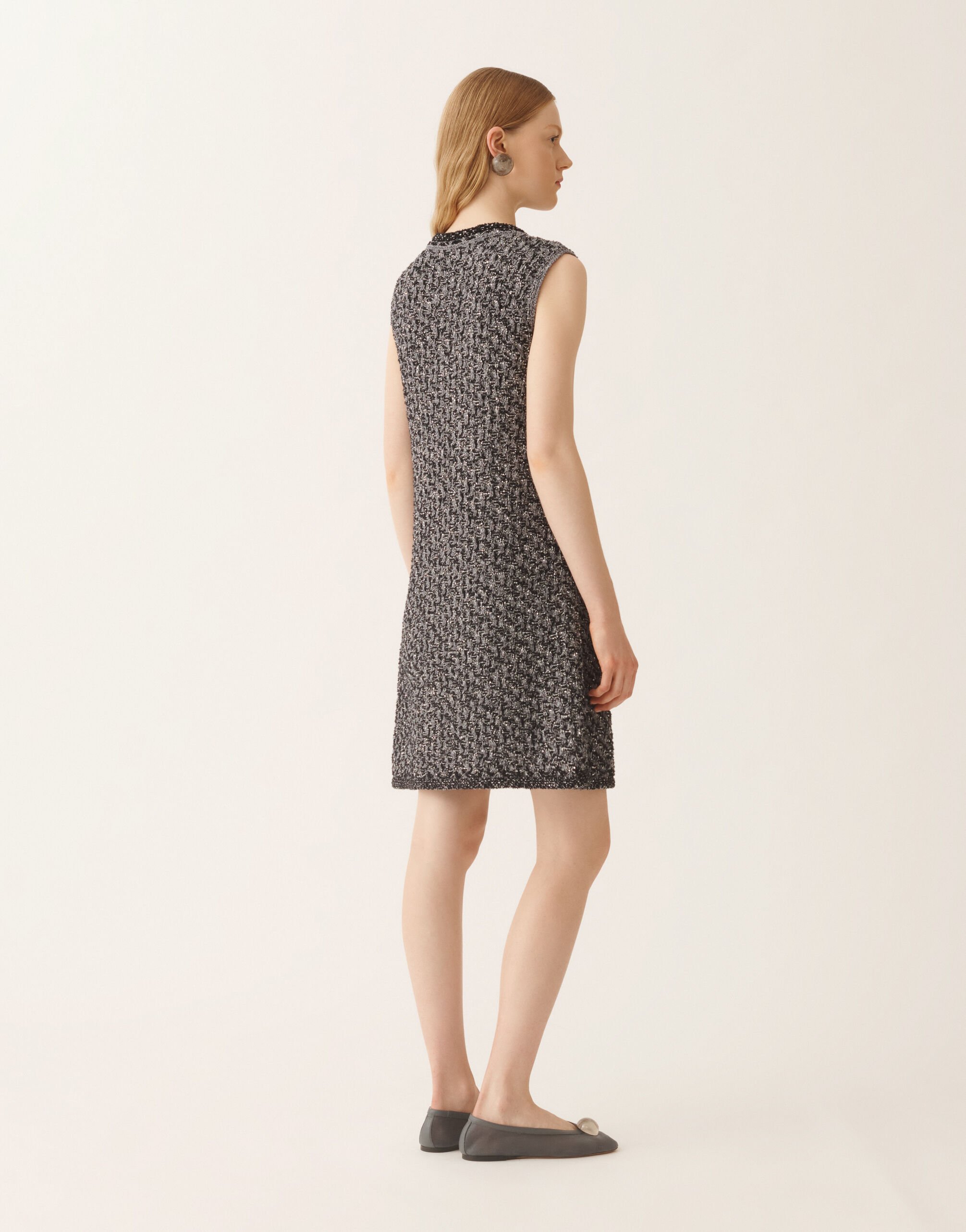 Fabiana Filippi Navy tweed dress with denim effect sequins Blue ABD266F167L7410000