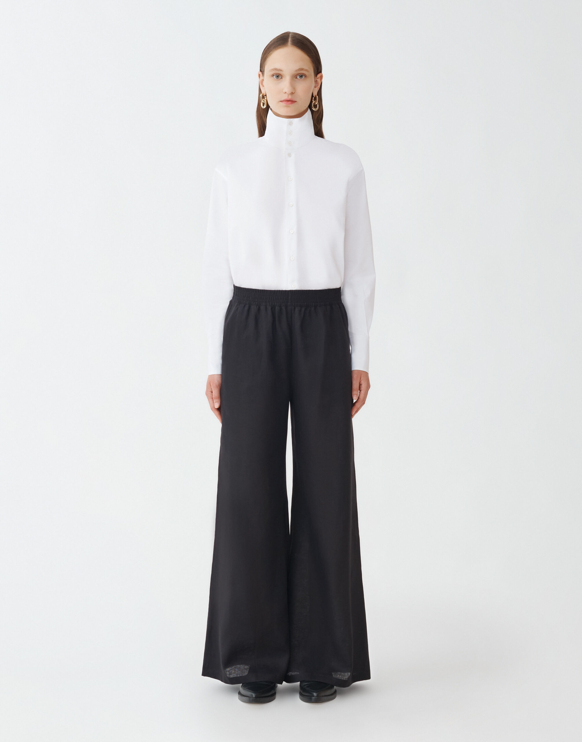 LINEN CLOTH WIDE LEG TROUSERS WITH ELASTIC WAISTBAND for