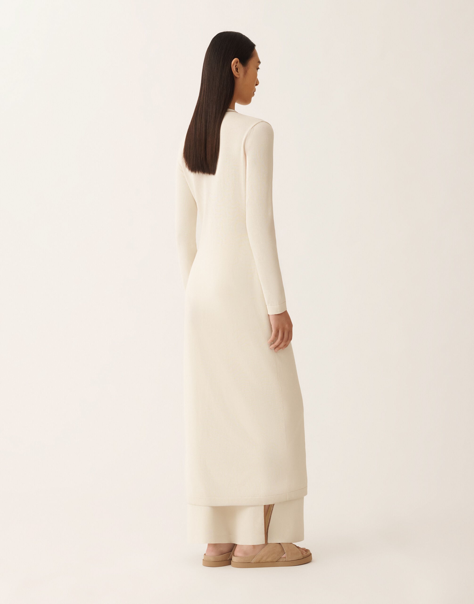 Long cardigan in organic cotton, butter, and wicker for Women