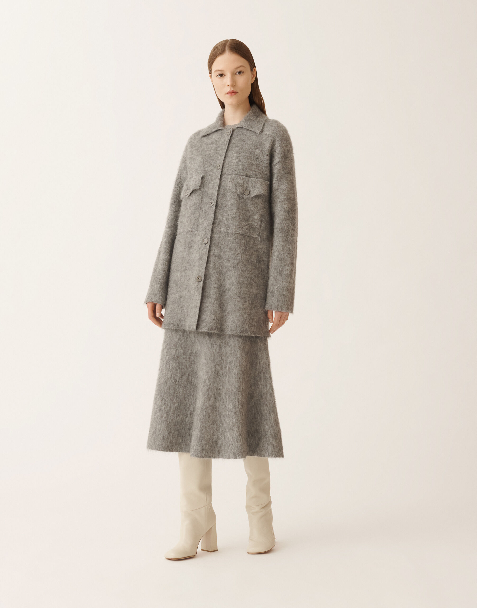 Fabiana Filippi Shirt in brushed merino and mohair, rock Grey MAD225F543L6200000