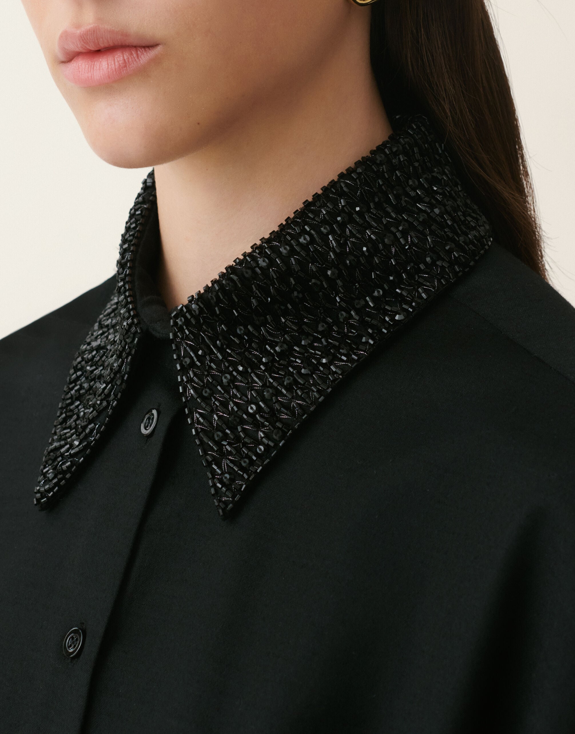 Cropped flannel shirt, black Fabiana Filippi Cropped flannel shirt, black Black CAD226F313M3940000