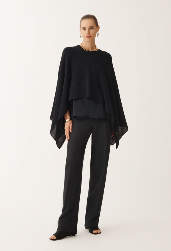 Fabiana Filippi Cotton and linen cape with sequins, midnight blue BLUE SAD275A010D2730000