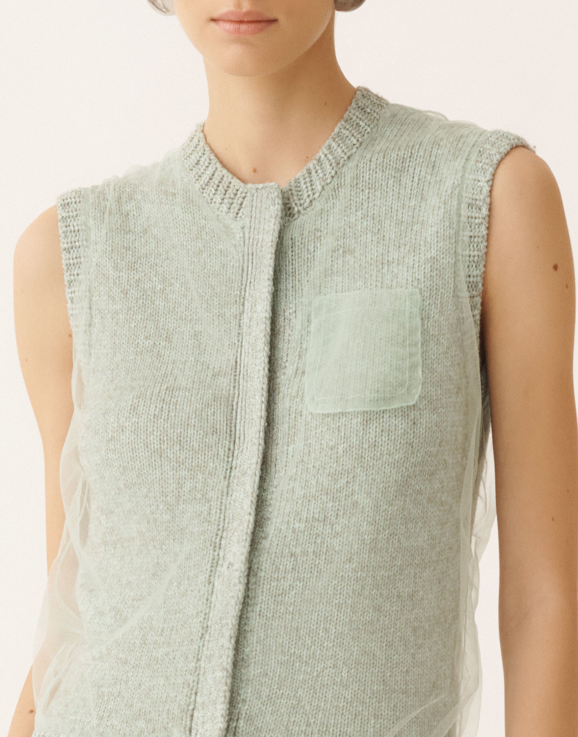 Fabiana Filippi Cropped vest in mouliné yarn, Ghirri green Ghirri Green MAD266F112L7450000