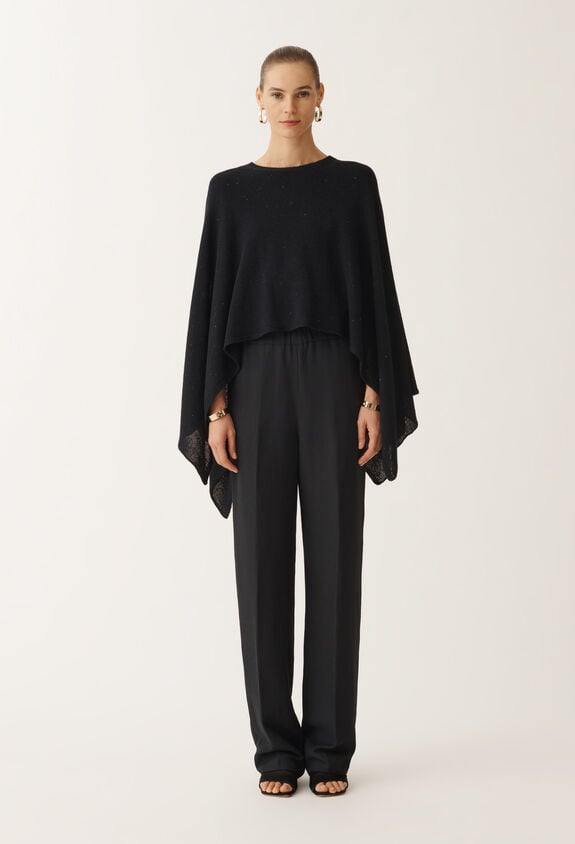Fabiana Filippi Cotton and linen cape with sequins, midnight blue BLUE SAD275A010D2730000