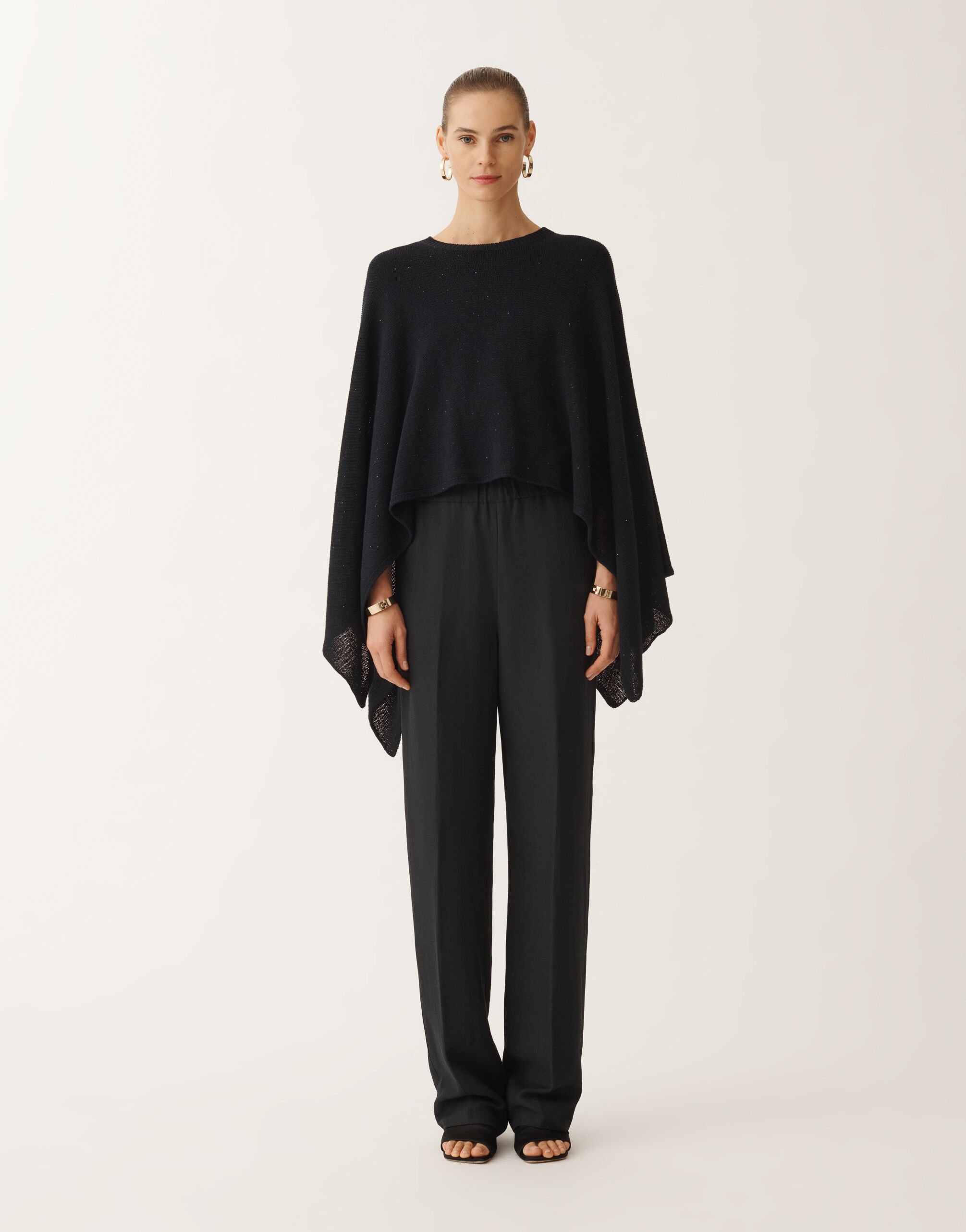 Fabiana Filippi Cotton and linen cape with sequins, midnight blue BLUE SAD275A010D2730000