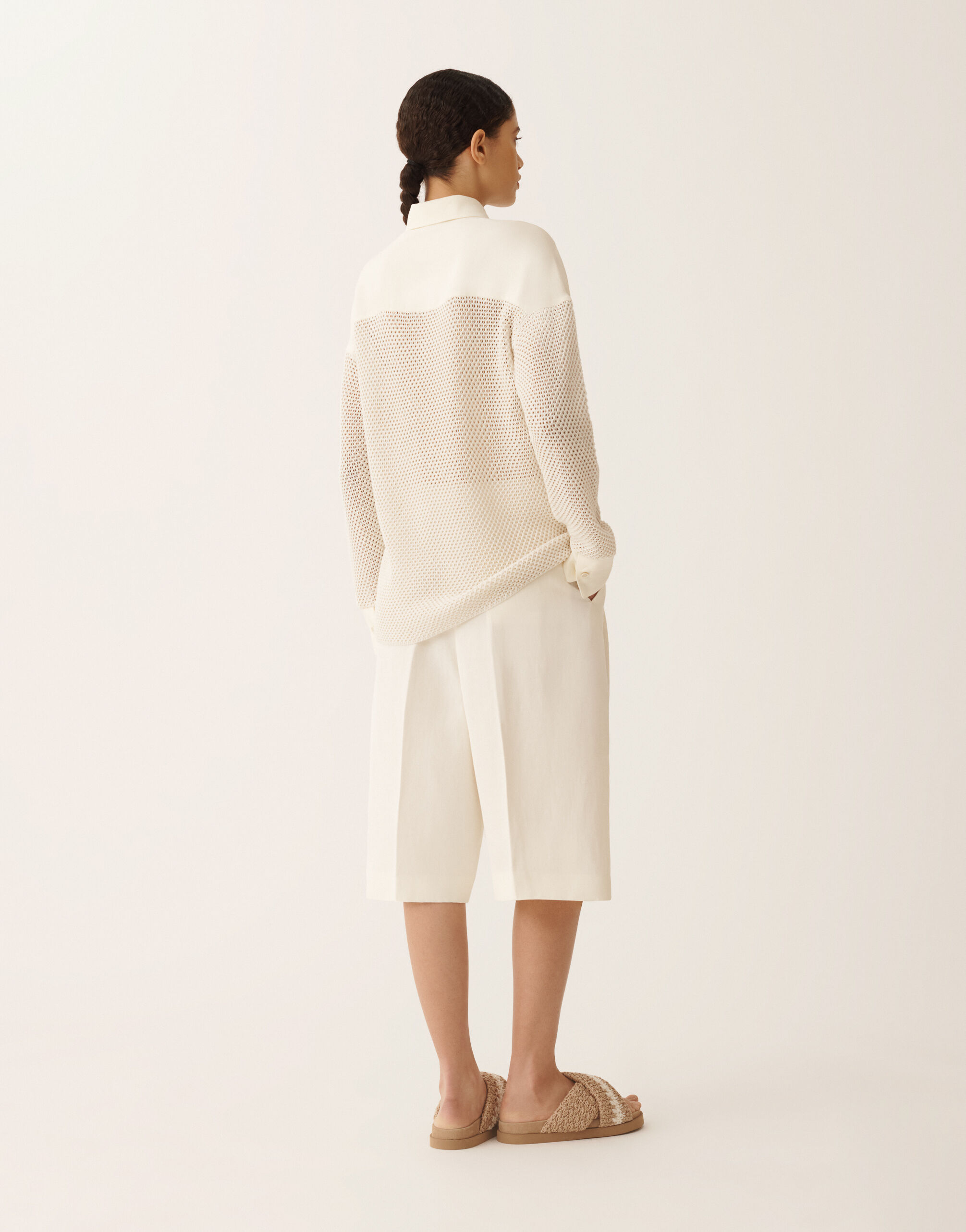 Shirt in organic cotton with lustrous viscose, butter for Women