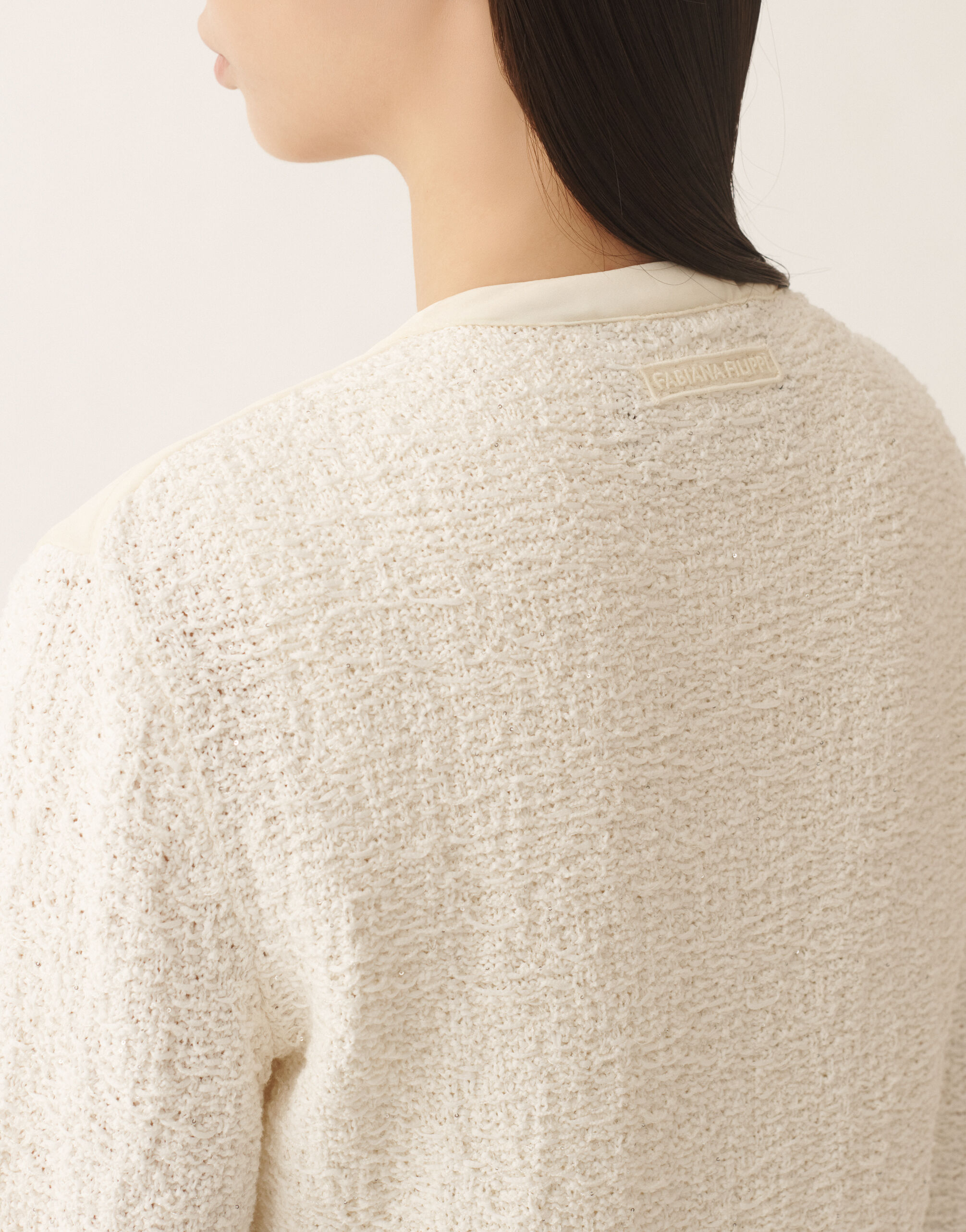 Cotton tweed bomber with sequins, butter for Women | Fabiana Filippi®