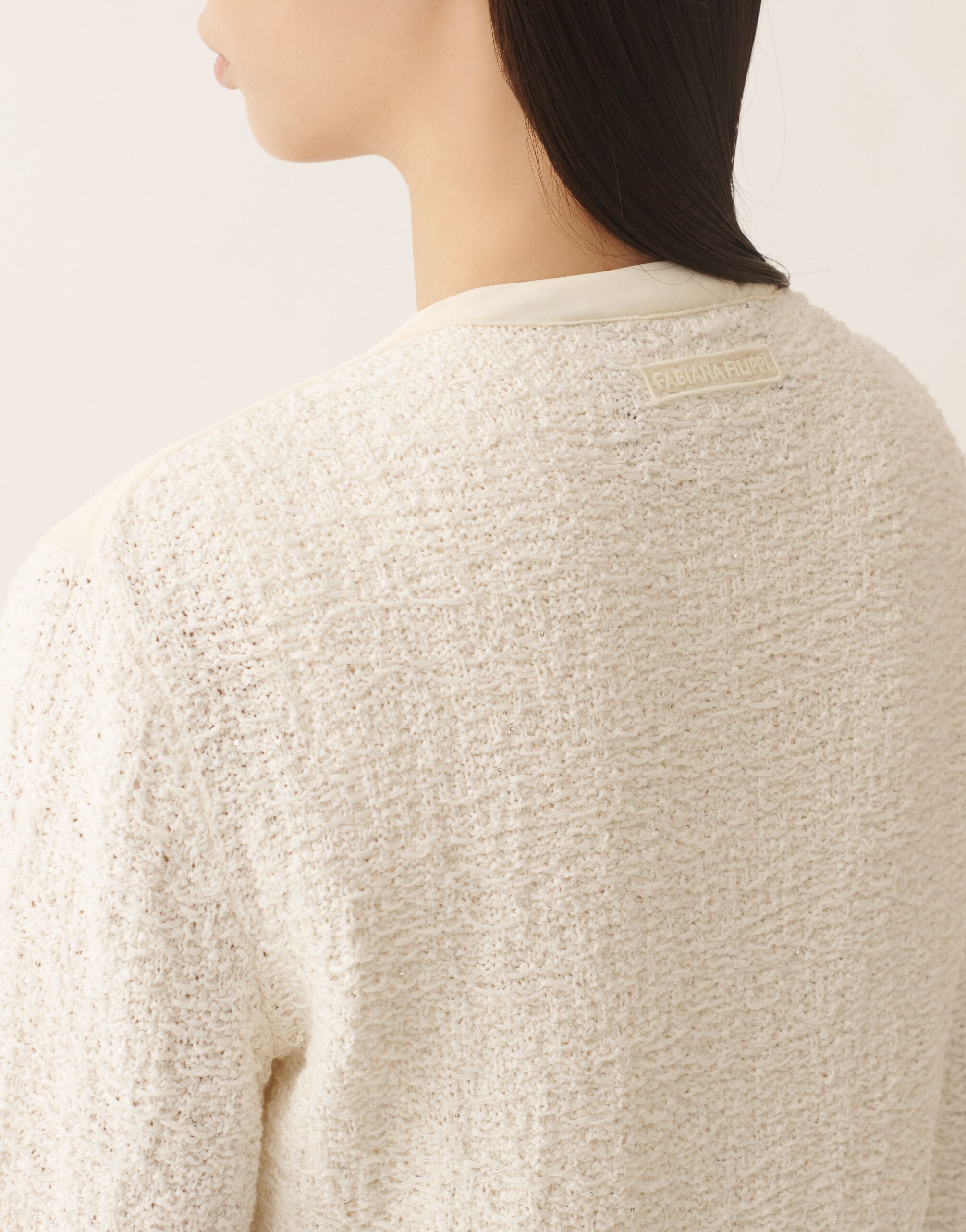 Fabiana Filippi Cotton tweed bomber with sequins, butter BUTTER CTD276F681M1940000