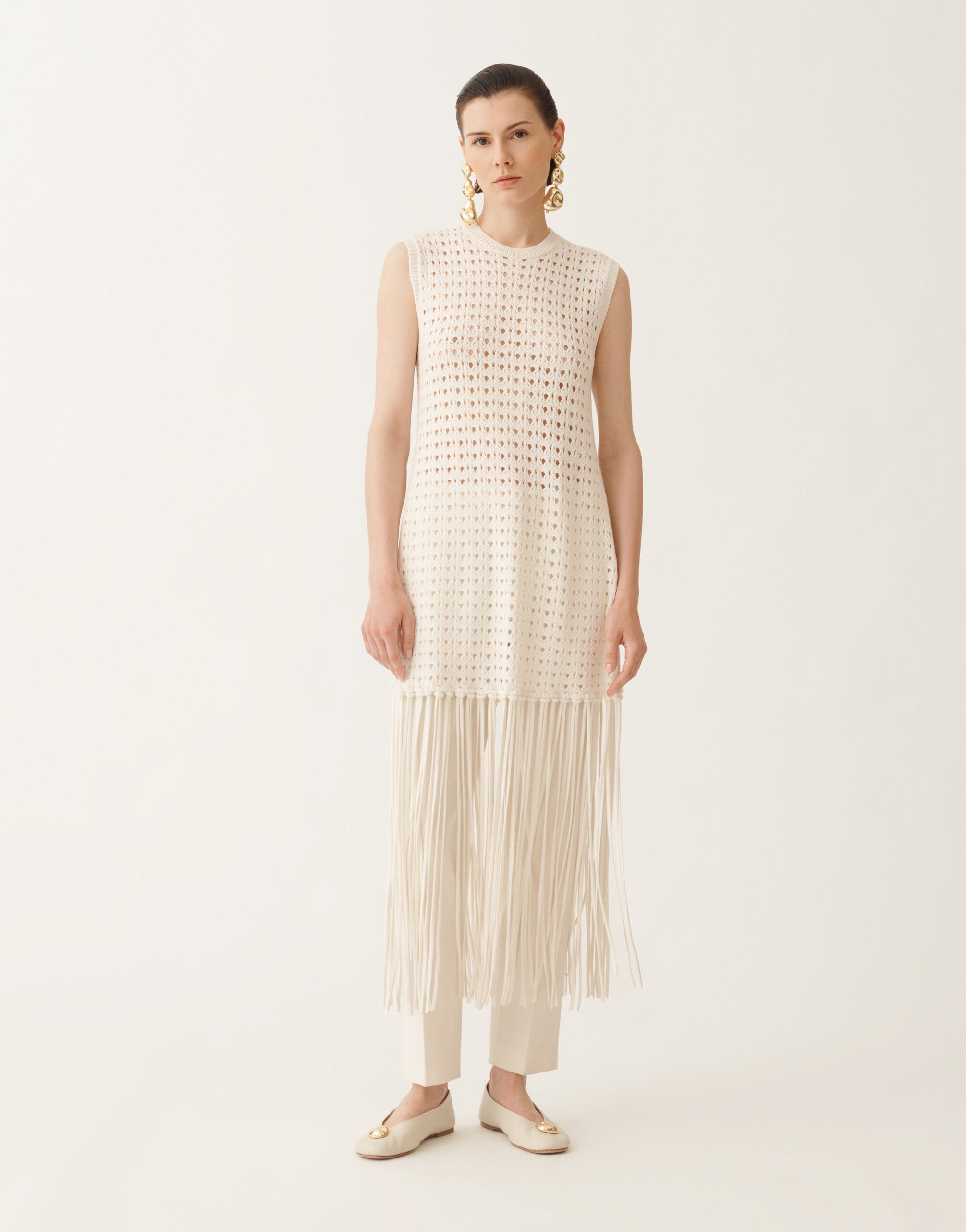 Fabiana Filippi Maglia in Platinum con frange, rafia BIANCO MAD215F156L5050000