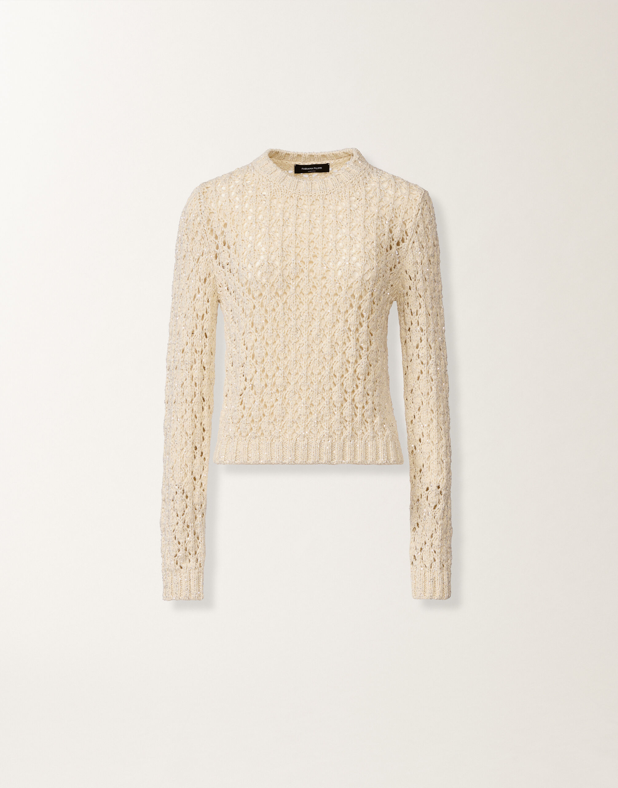 Fabiana Filippi Cotton ribbon sweater with sequins, cream BUTTER MAD276F101M1020000