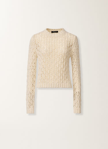 Fabiana Filippi Cotton ribbon sweater with sequins, cream BUTTER MAD276F101M1020000