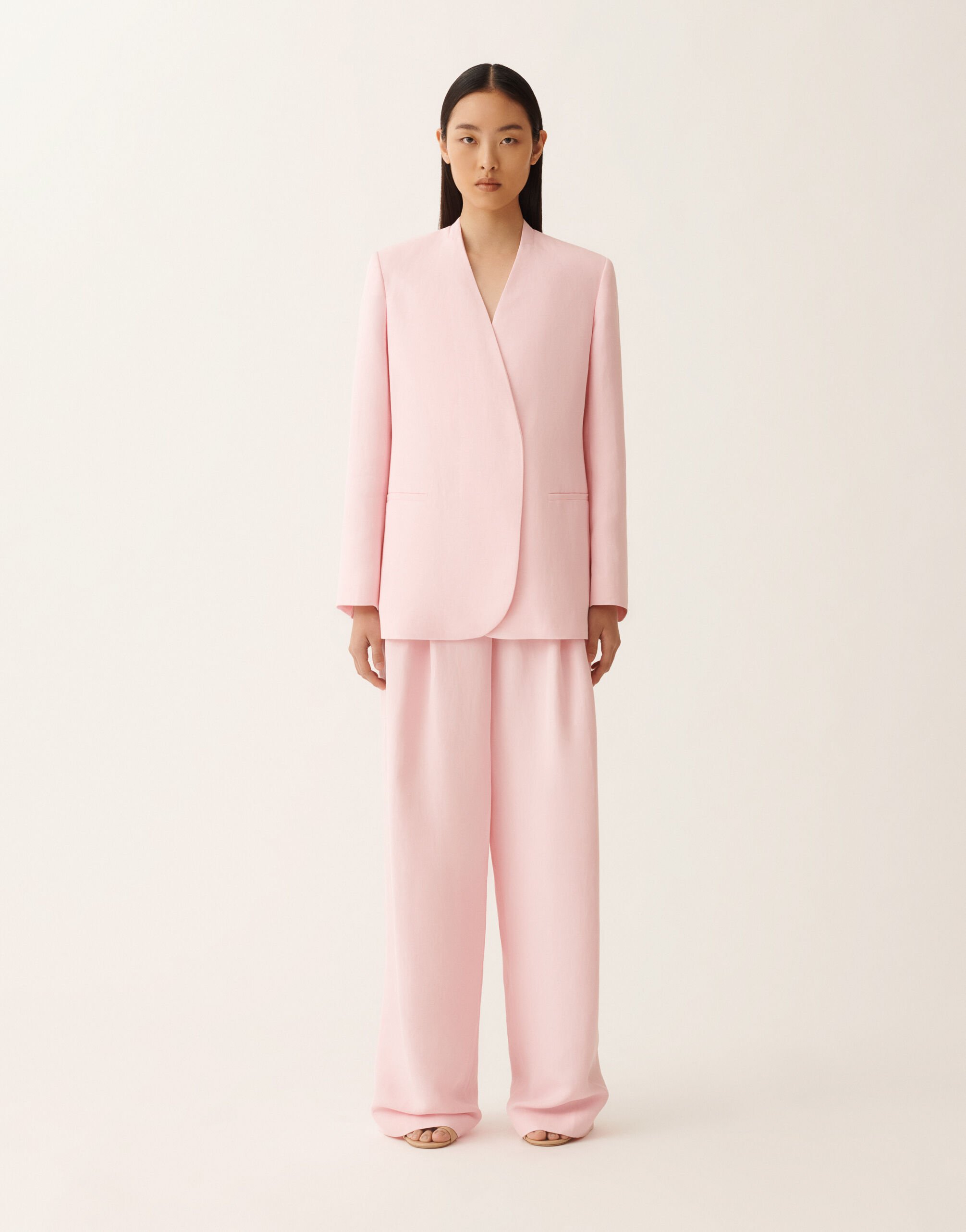 Fabiana Filippi Long jacket in fluid linen and viscose, petal pink PETAL PINK GCD276F661D5440000
