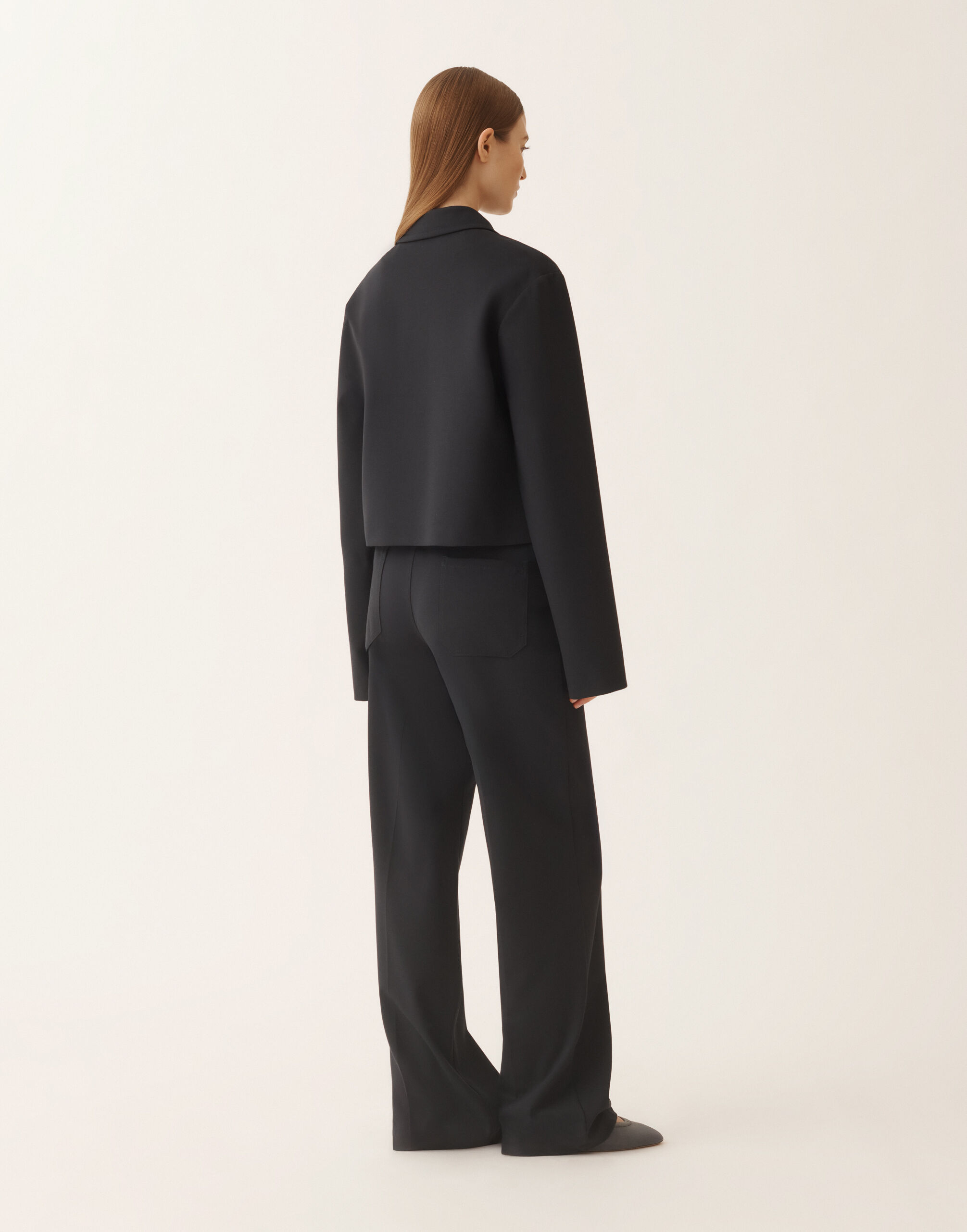 Boxy jacket in midnight blue Milano stitch jersey for Women