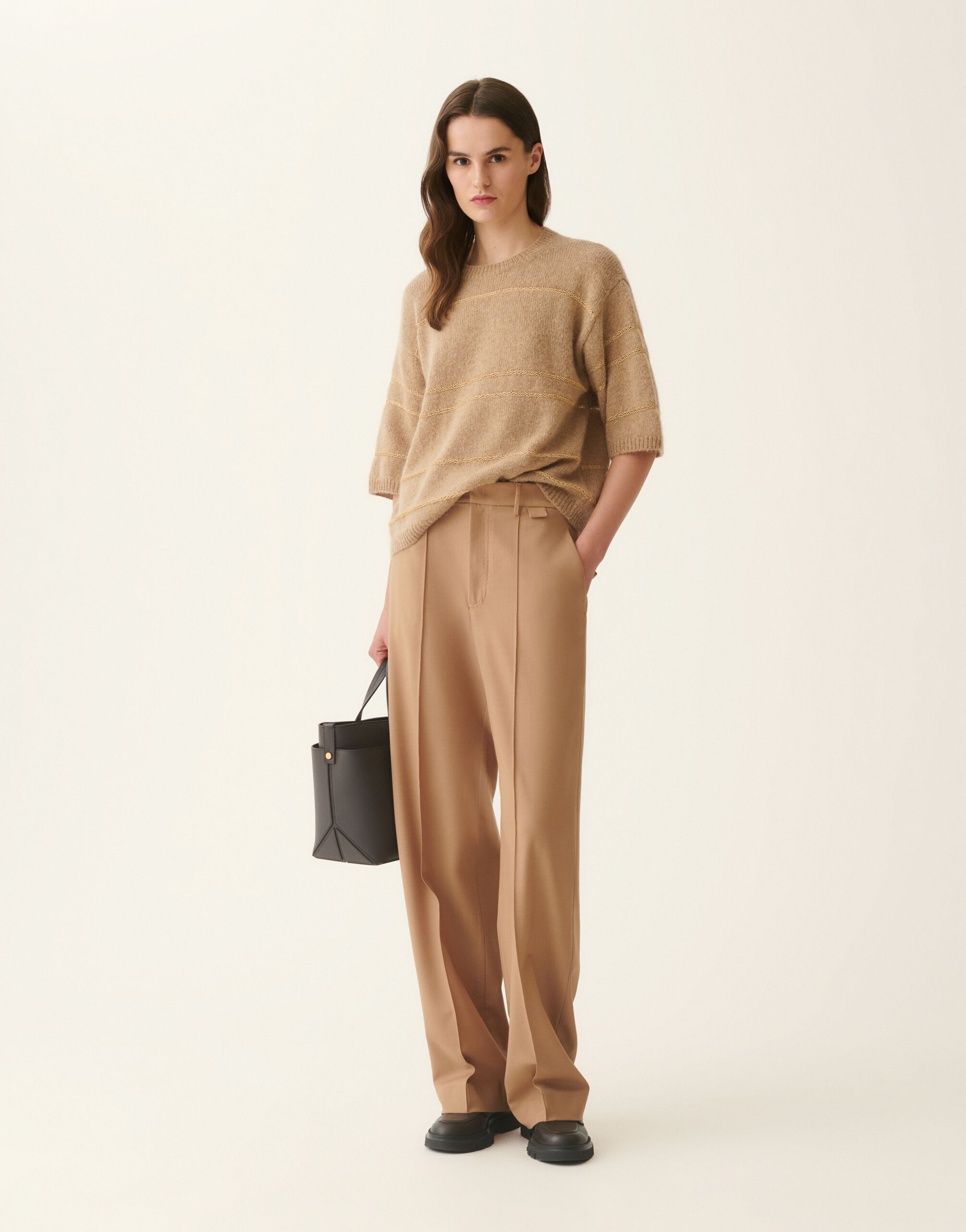 Striped Platinum and mohair sweater, beech Fabiana Filippi Striped Platinum and mohair sweater, beech Beech MAD226F388M4770000