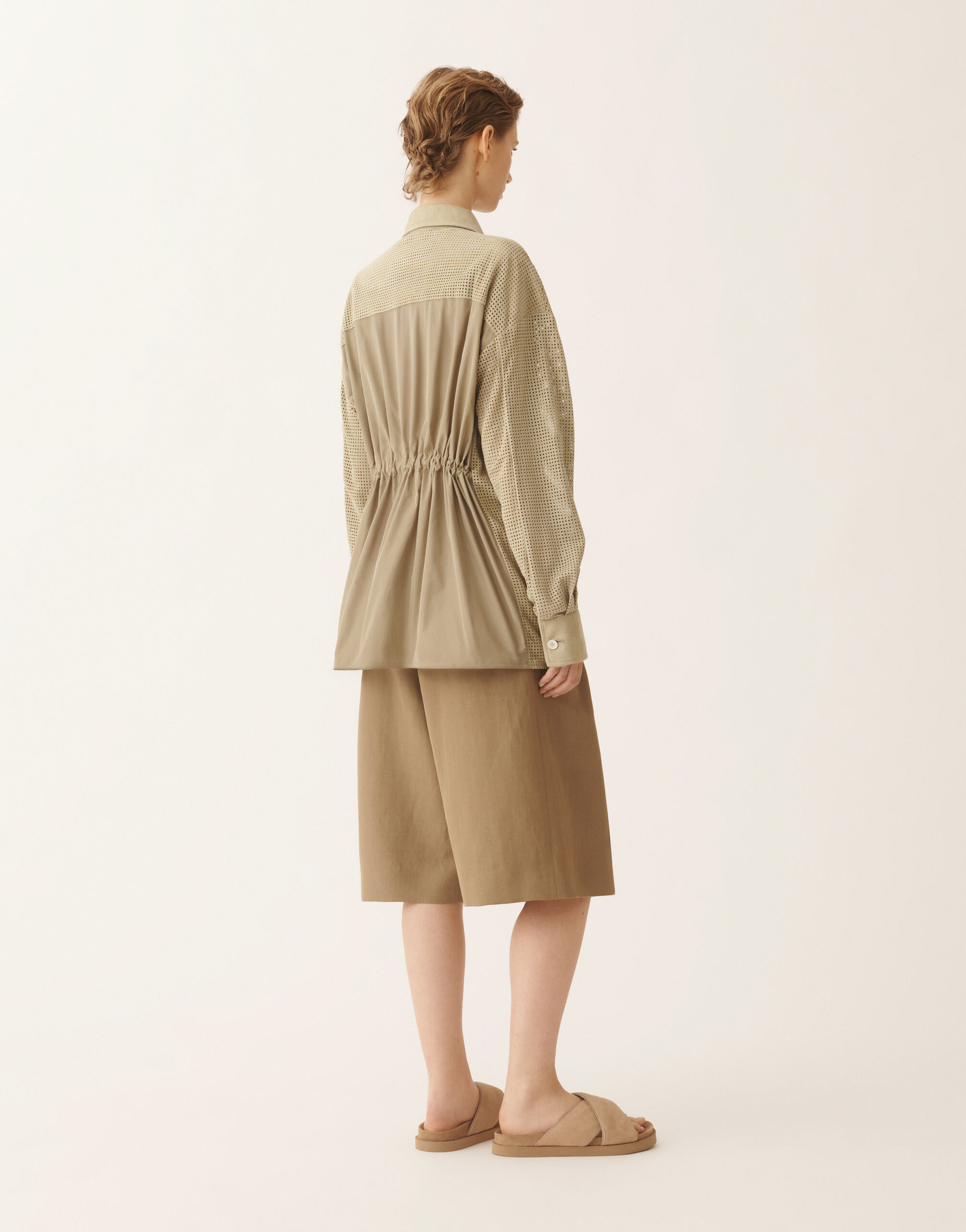 Shirt in perforated suede, khaki for Women | Fabiana Filippi®