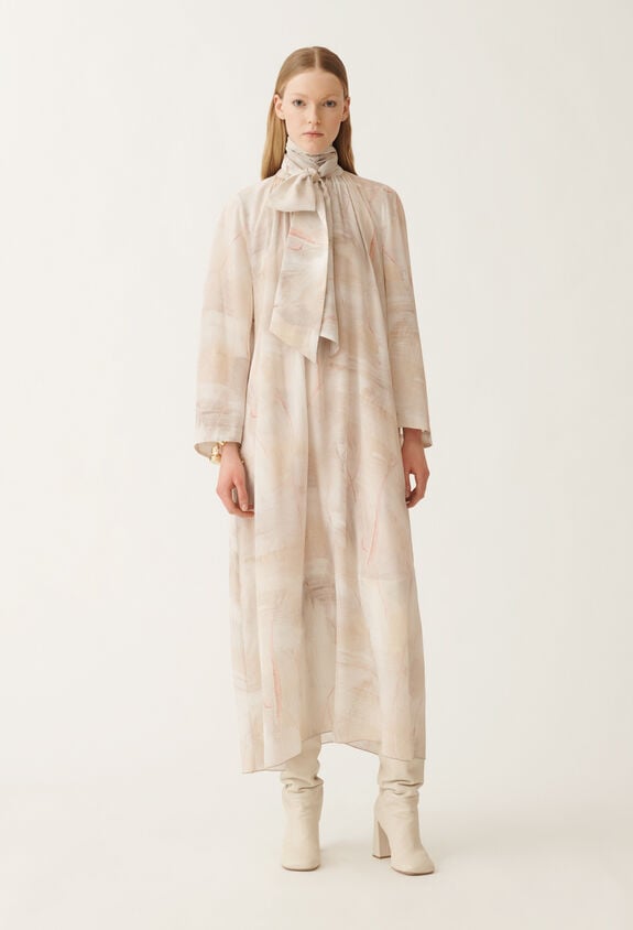 Fabiana Filippi Printed crepe de chine dress, butter, maple and peony BEIGE ABD215F190D8860000