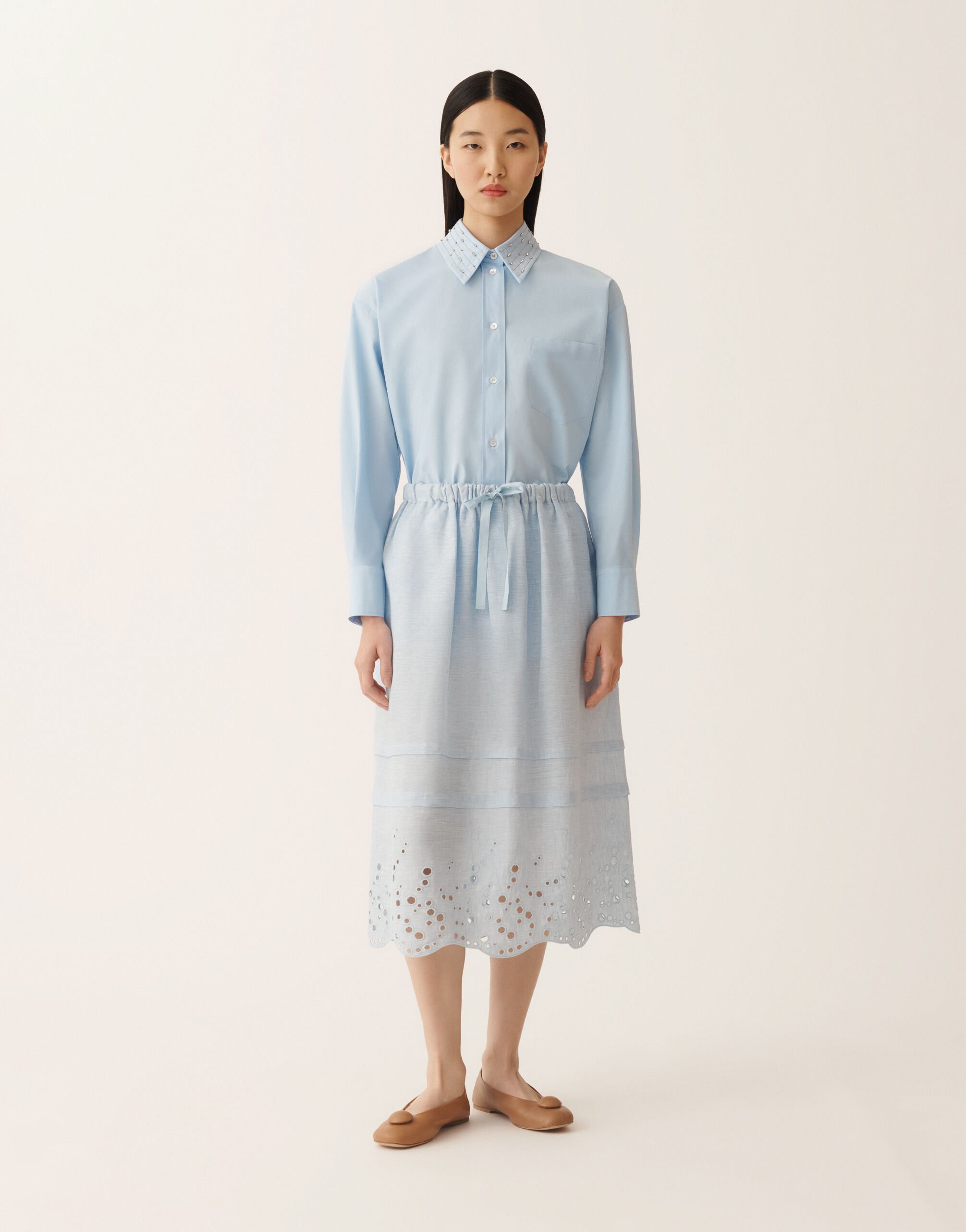 Fabiana Filippi Gonna midi in tela di lino, azzurro cielo AZZURRO CIELO GND276F848M1780000