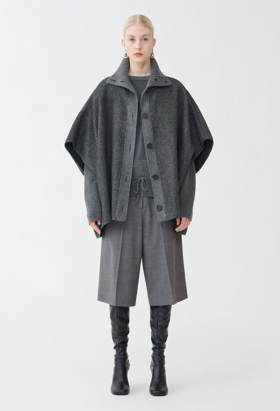 Fabiana Filippi DIAGONAL DOUBLE CAPE WITH KNIT DETAIL AND FILO DIAMANTE GREY CTD224F691L0480000