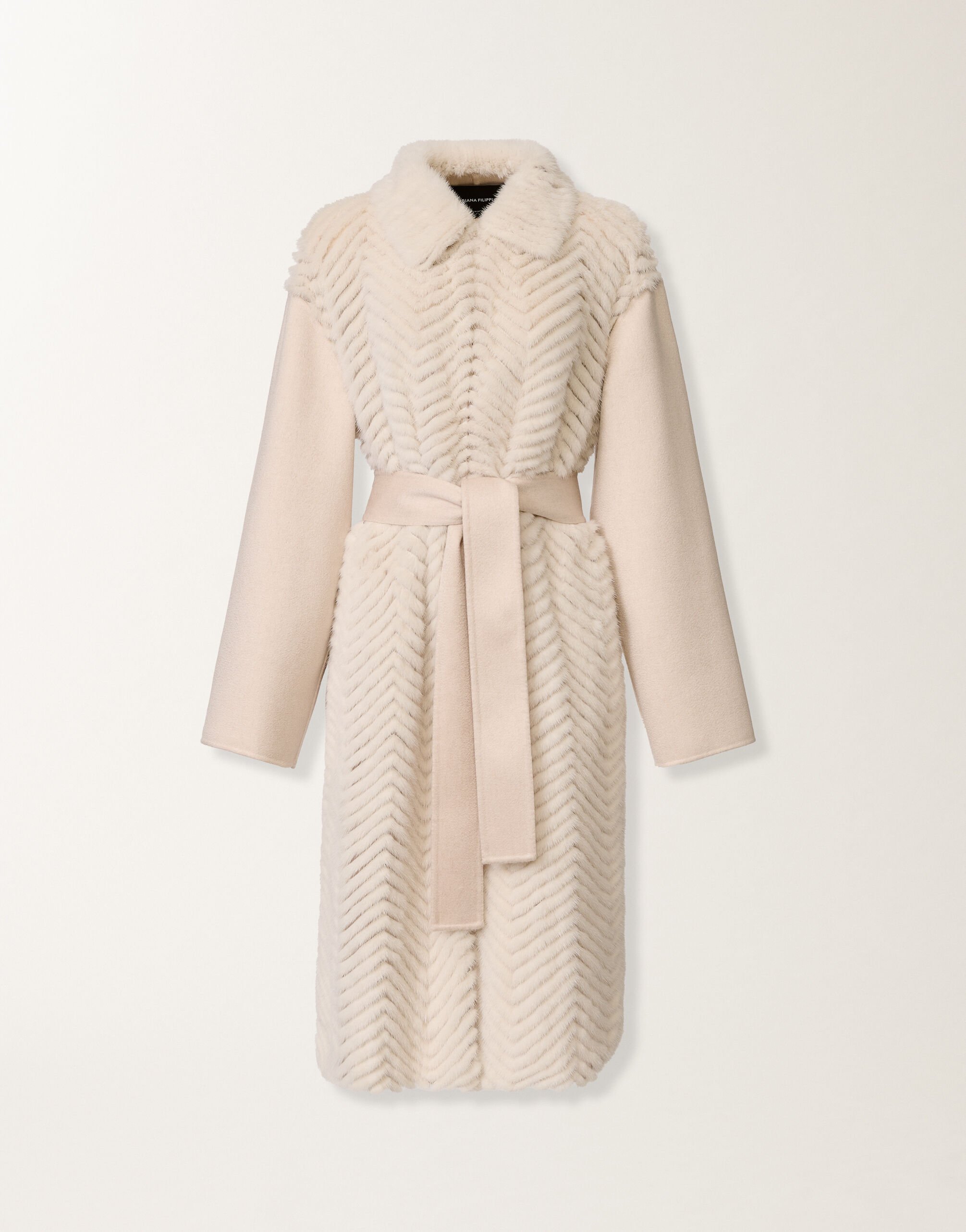 Fabiana Filippi Mink chevron coat, pearl and greige White PLD225F720L6130000
