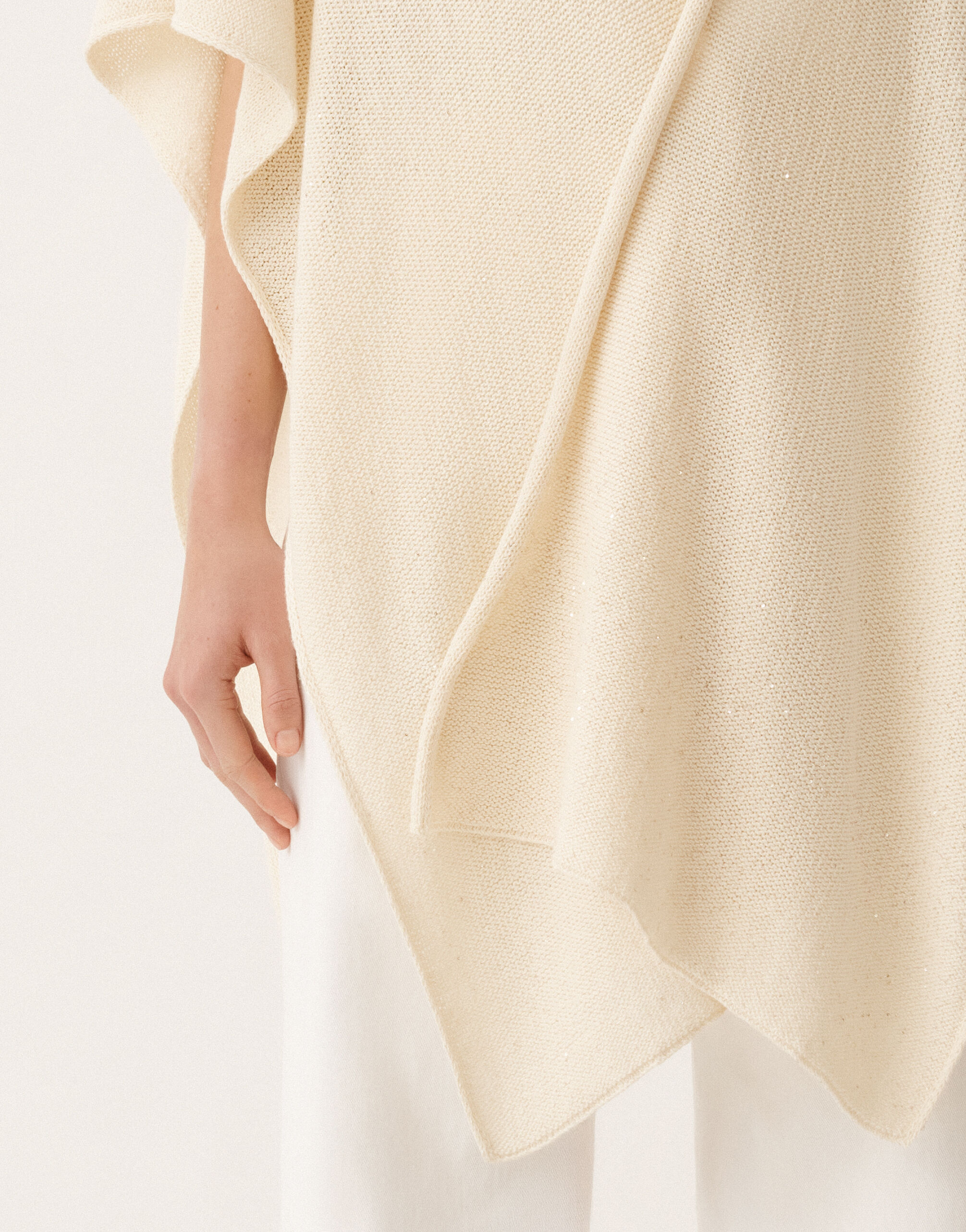 Fabiana Filippi Cotton and linen cape with sequins, vanilla VANILLA SAD275A009D2730000
