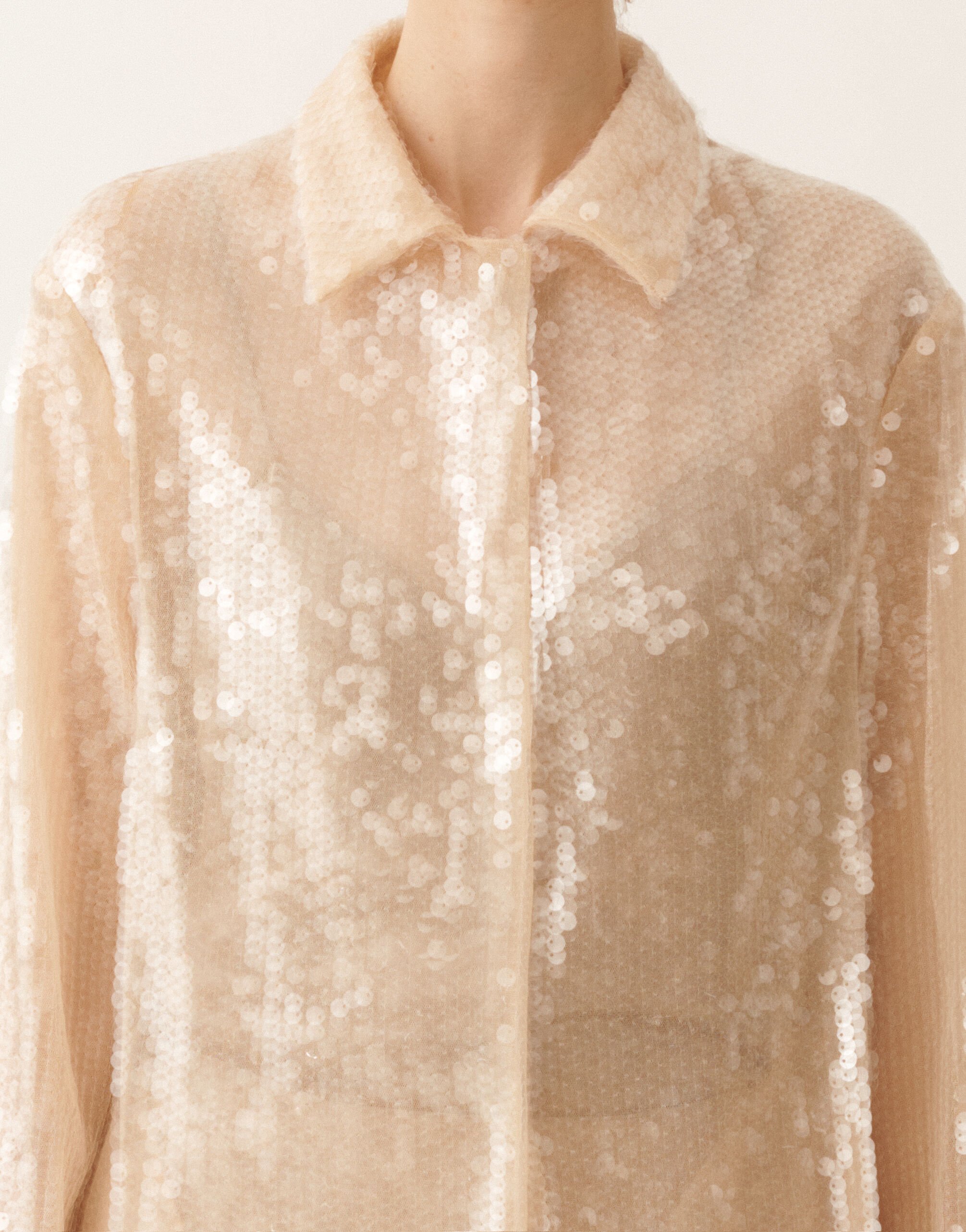 Fabiana Filippi Water-effect sequin coat, nude Beige CTD266F255L7930000
