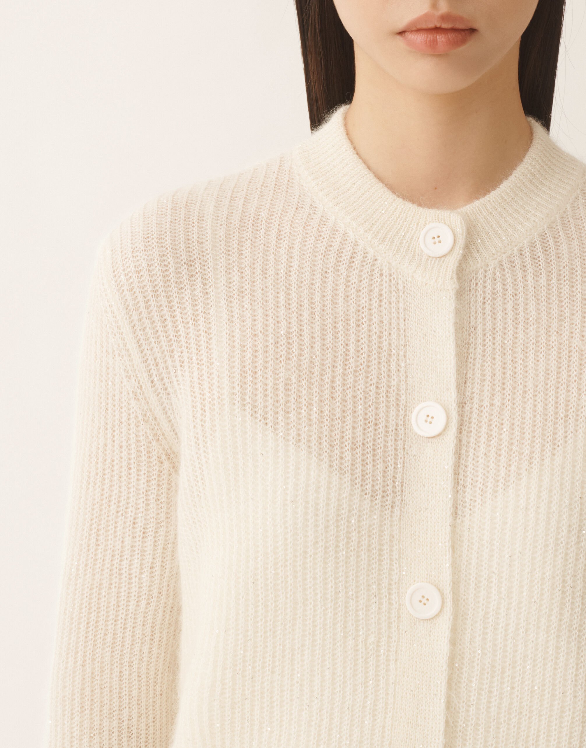 Fabiana Filippi Mohair cardigan with sequins, raffia White MAD266F129L7390000