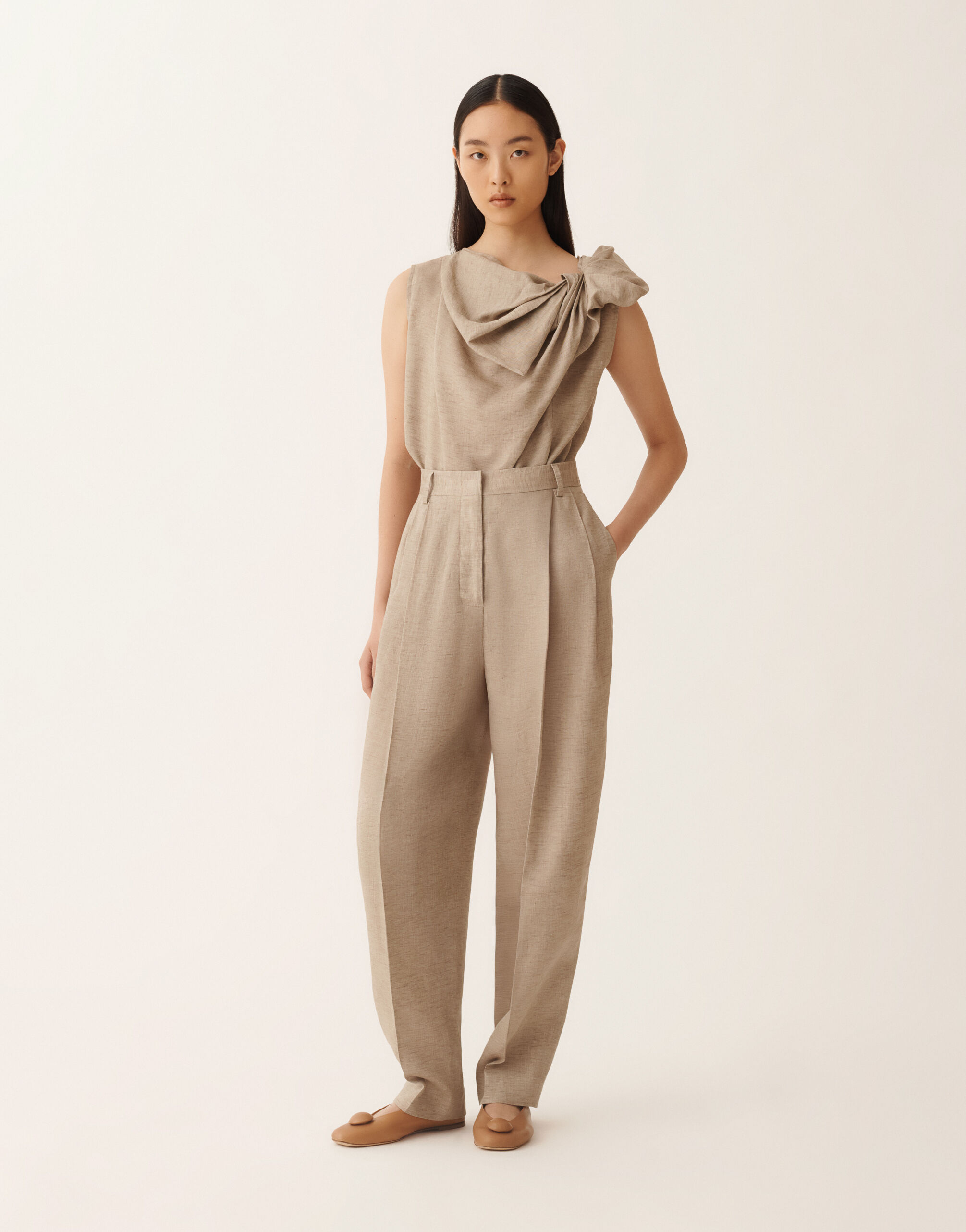 Linen top in taupe for Women | Fabiana Filippi®