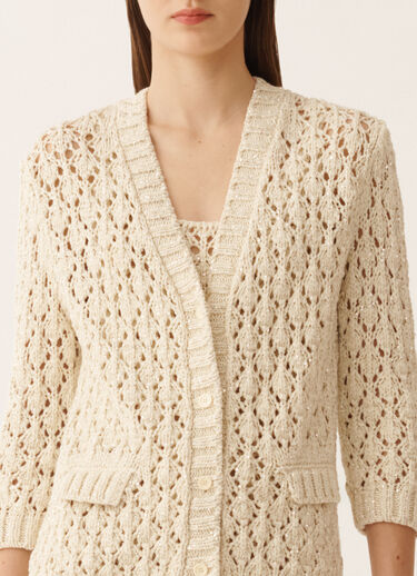 Fabiana Filippi Cotton tape cardigan with sequins, in cream BUTTER MAD276F559M1020000
