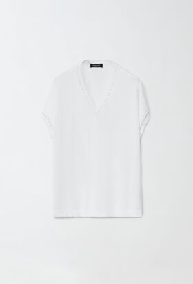Fabiana Filippi COTTON V NECK SWEATER WITH SEQUIN THREAD WHITE MAD264F031N9000000