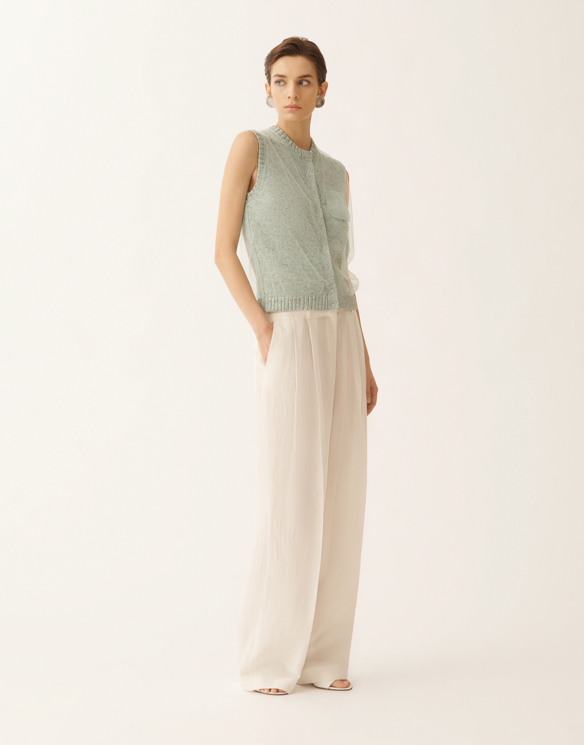 レディースCropped vest in mouliné yarn, Ghirri green ニットウェア