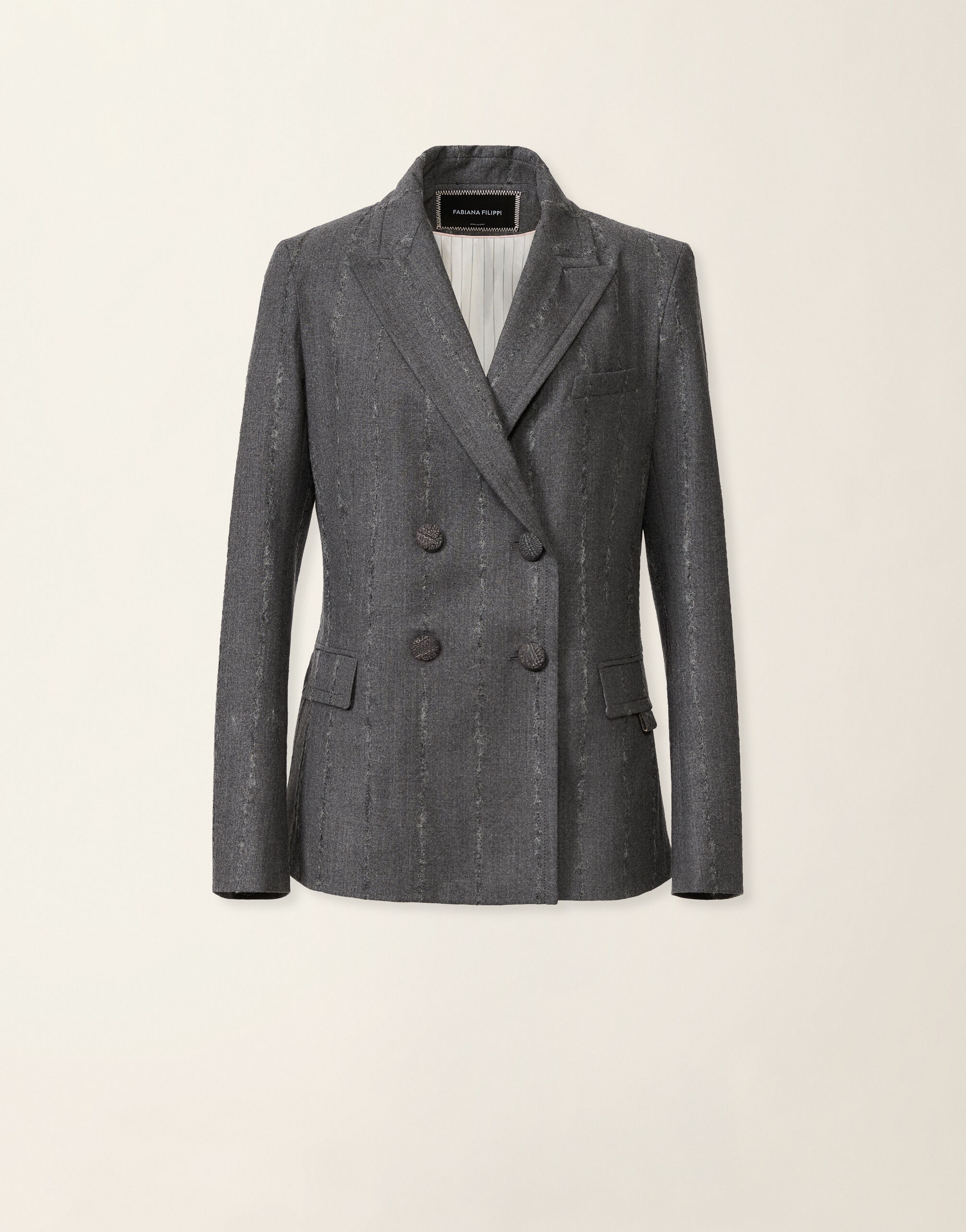 Fabiana Filippi Double-breasted pinstriped flannel jacket, charcoal Charcoal GCD226F177M4130000