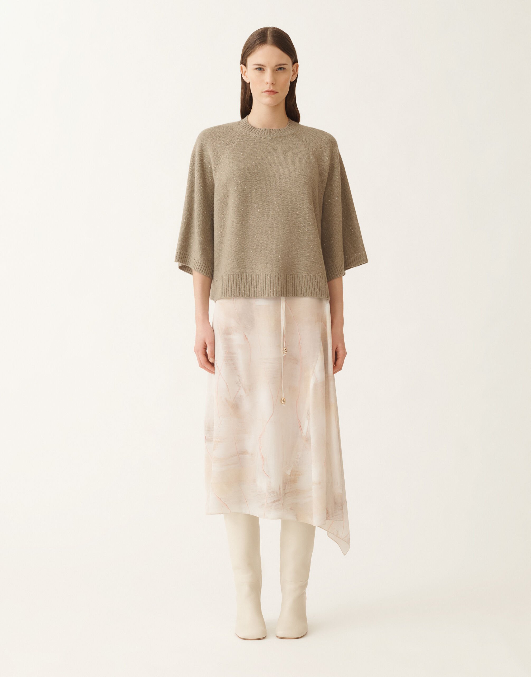Fabiana Filippi Wool and silk cape with sequins, olive GREEN MAD215F067D2960000