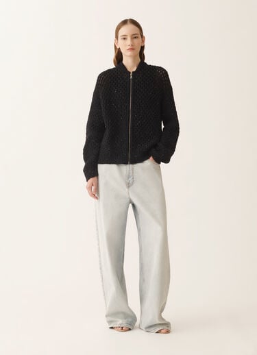 Fabiana Filippi Bomber in platinum and micro sequins, midnight blue Blue MAD266F029L7500000