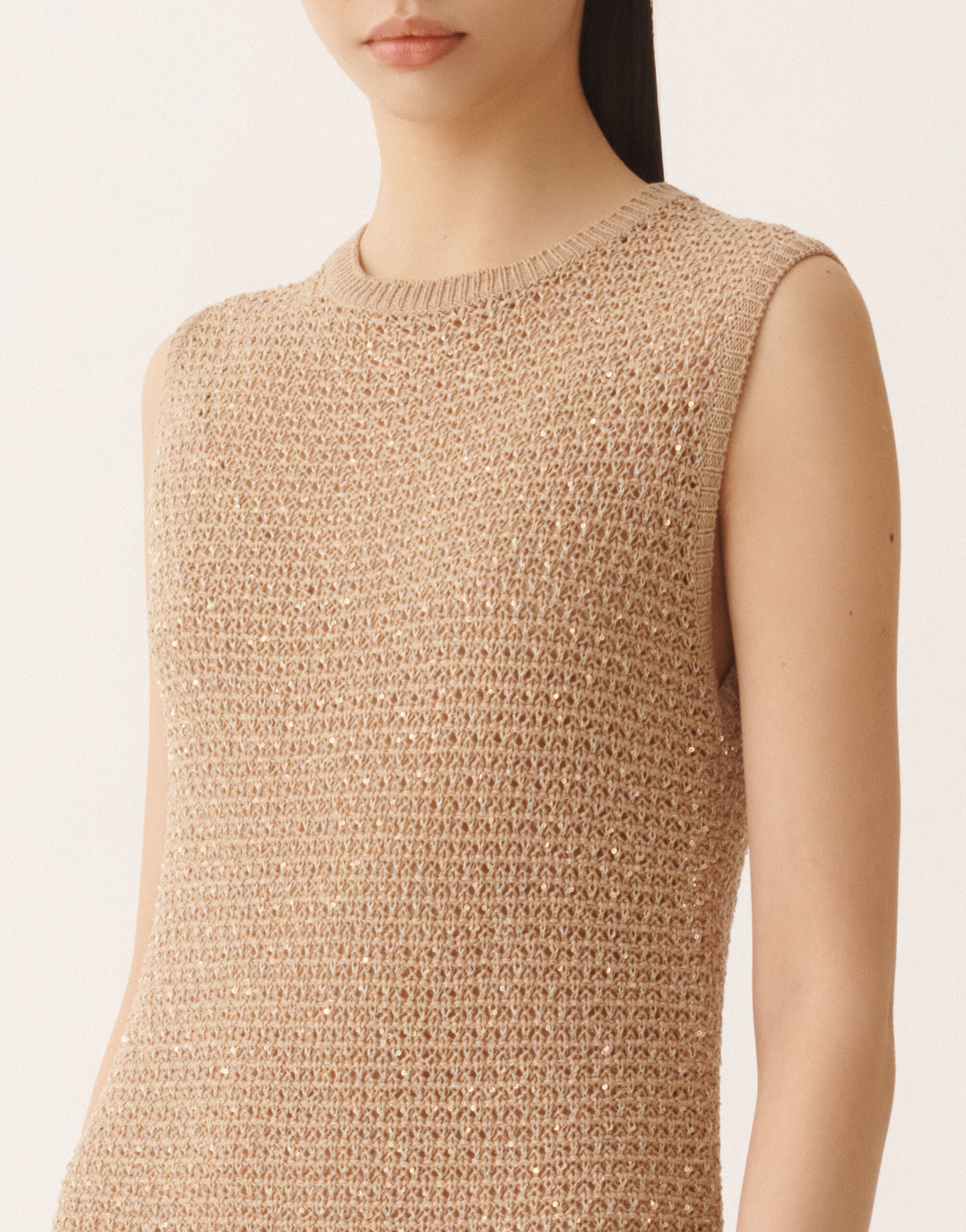 Mini dress in cotton tape with sequins, maple for Women | Fabiana