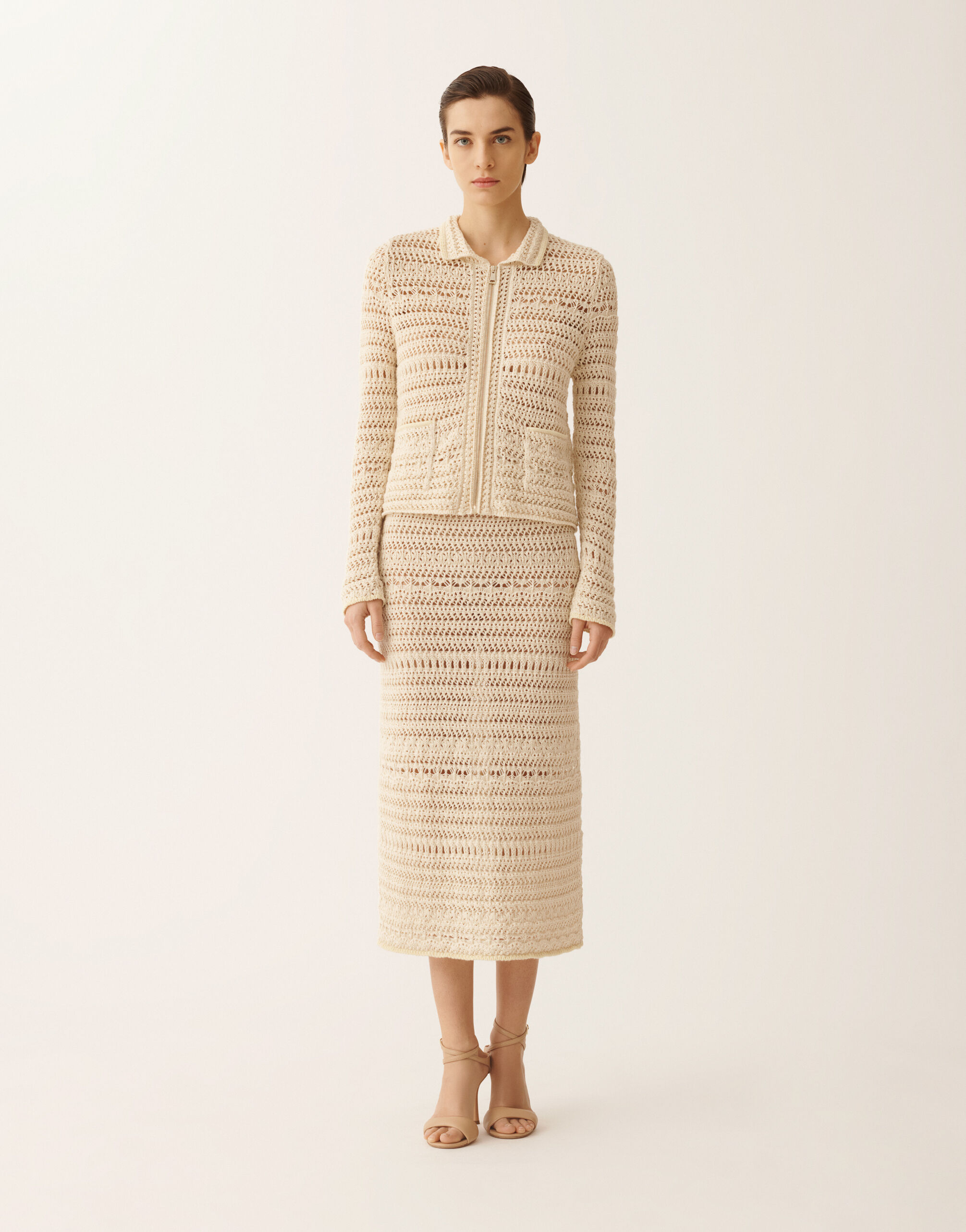Wool and cotton jacket with sequins, vanilla for Women | Fabiana