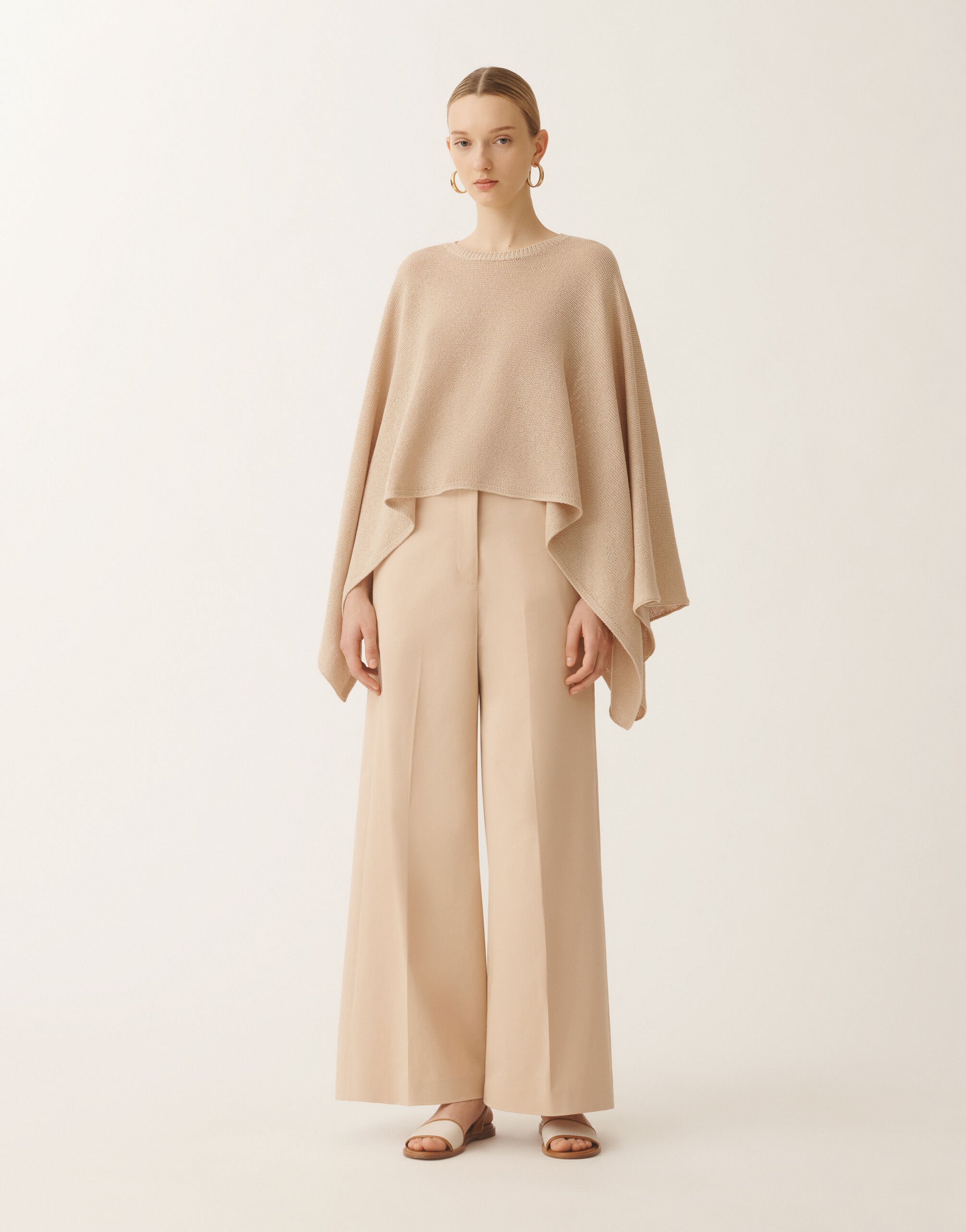 Fabiana Filippi Cotton and linen cape with sequins, sand SAND SAD275A010D2730000