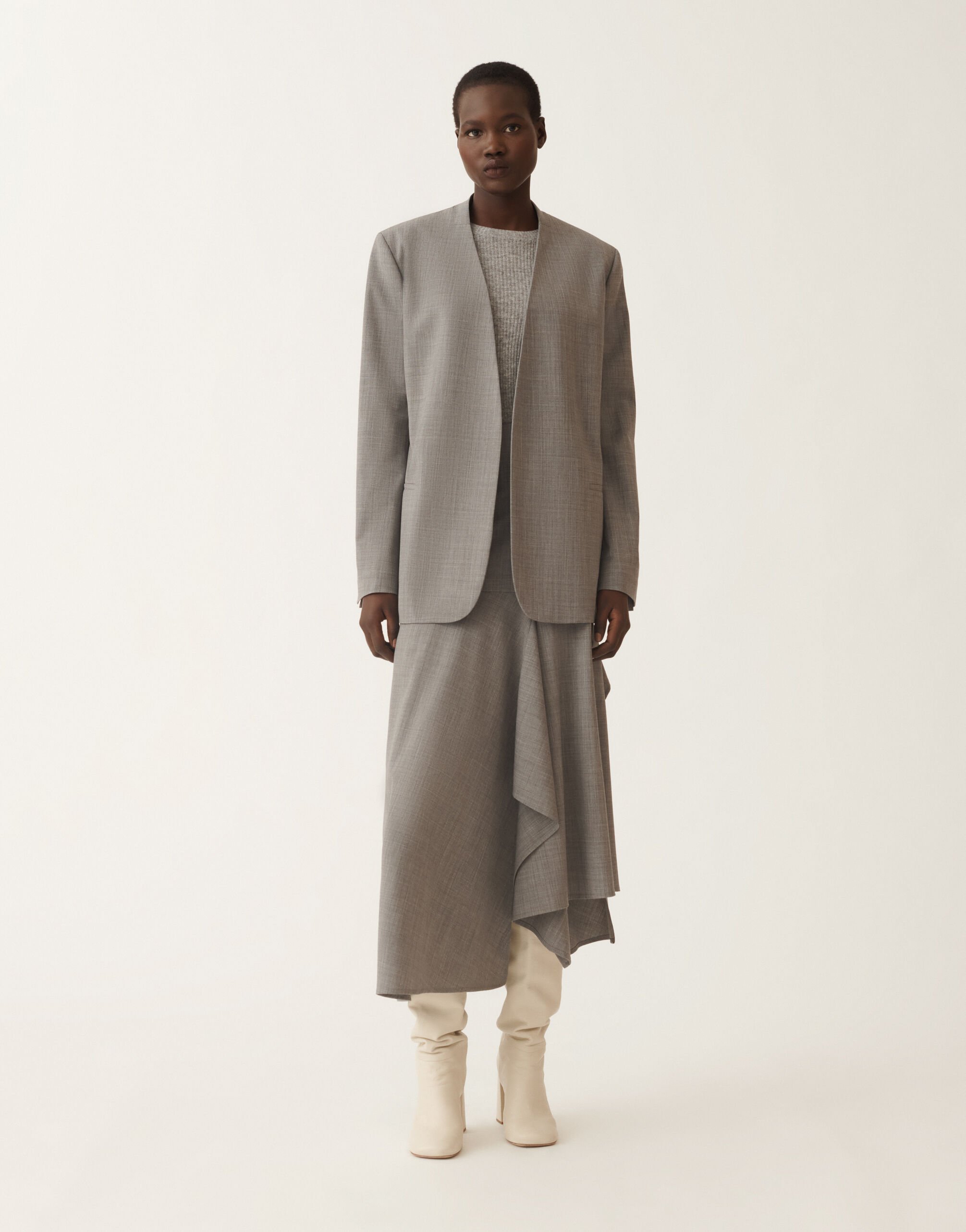 Cool wool long jacket, melange rock for Women | Fabiana Filippi®