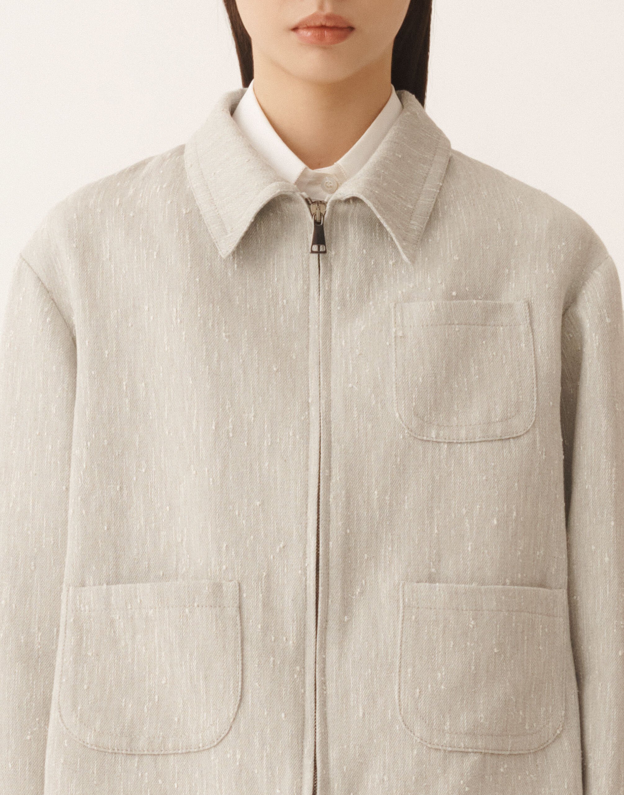 Fabiana Filippi Boxy jacket in drop fil coupé tailoring, ice Gray GCD266F208L7820000