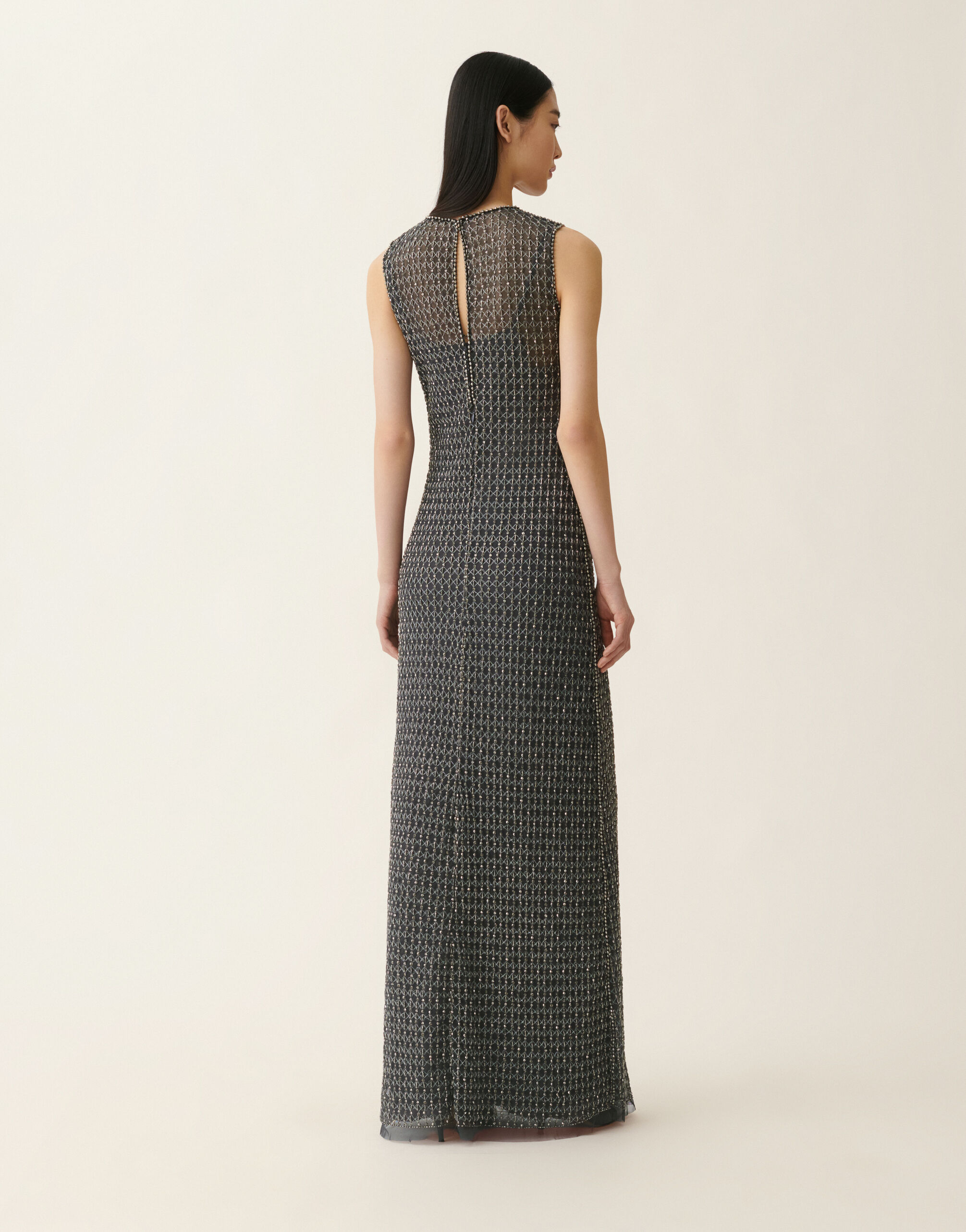 Moonlight embroidered slip dress, charcoal Fabiana Filippi Moonlight embroidered slip dress, charcoal Charcoal ABD226F598M4400000