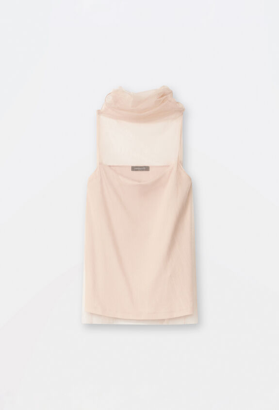Fabiana Filippi RIBBED JERSEY TANK TOP WITH TULLE TOP DUSTY PINK JED264F105I8730000