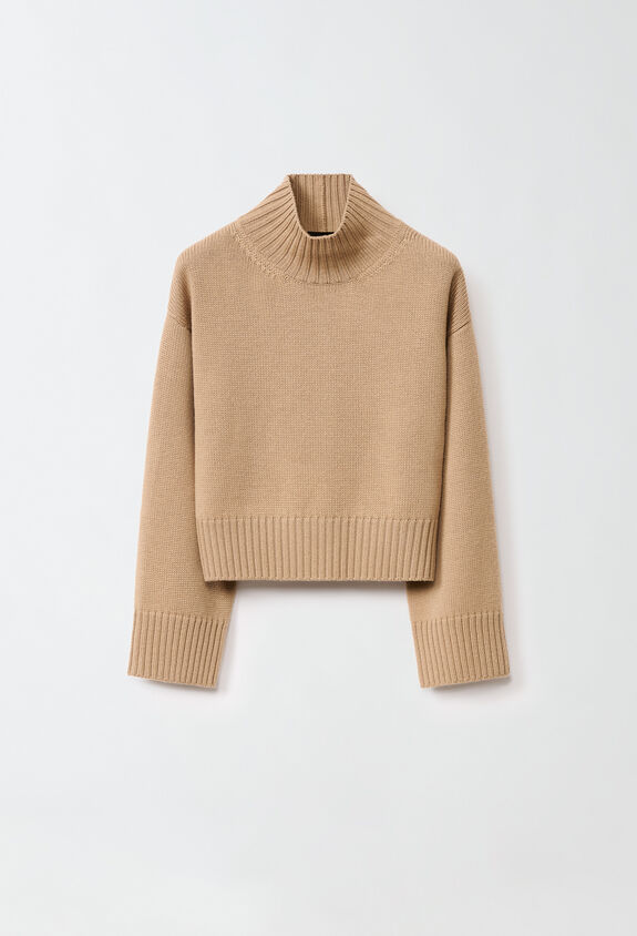 Fabiana Filippi MERINO WOOL CROPPED TURTLE NECK SWEATER BROWN MAD224F077D4620000