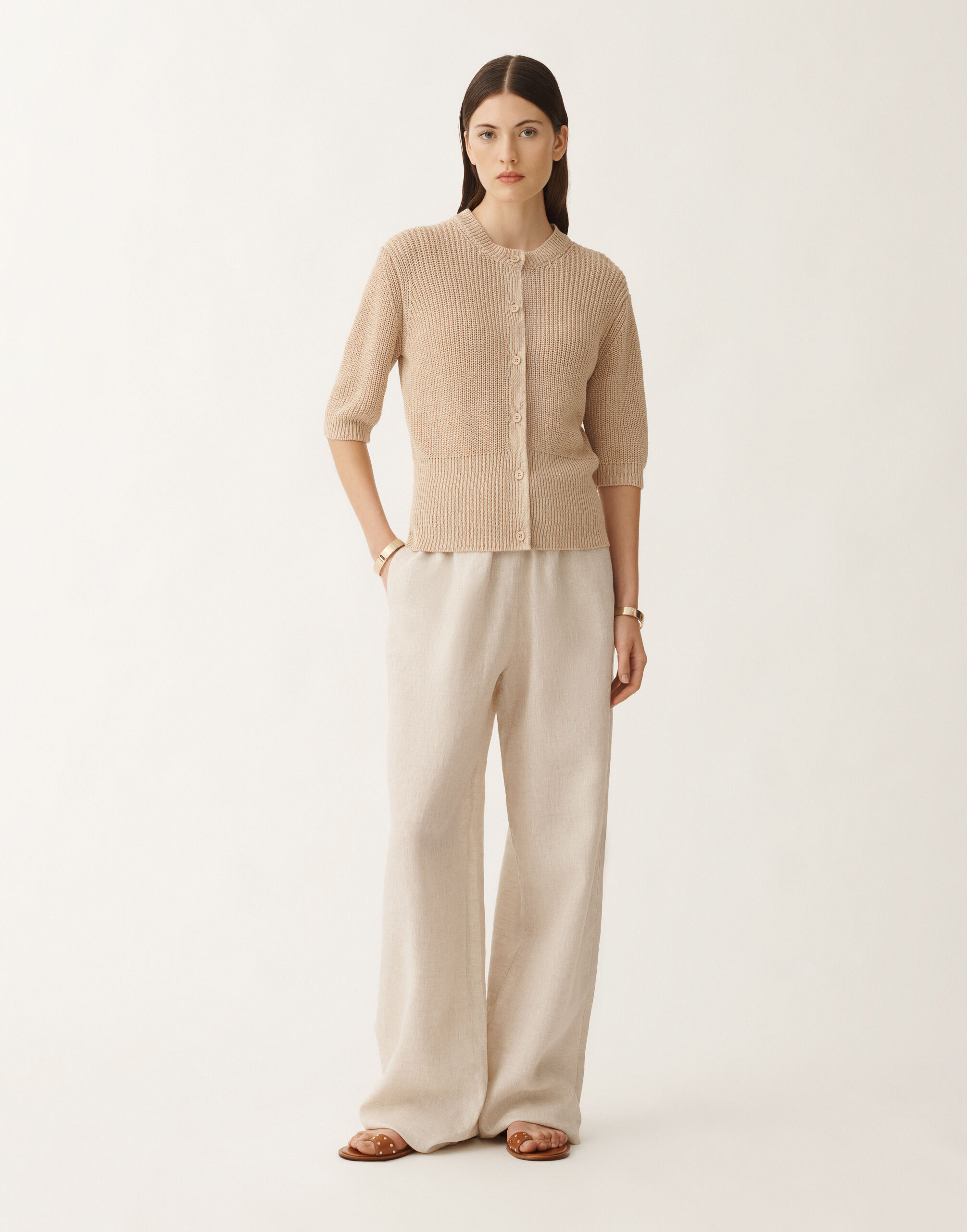 Fabiana Filippi コットンリネンニット Cotton and linen cardigan with sequins, sand for Women