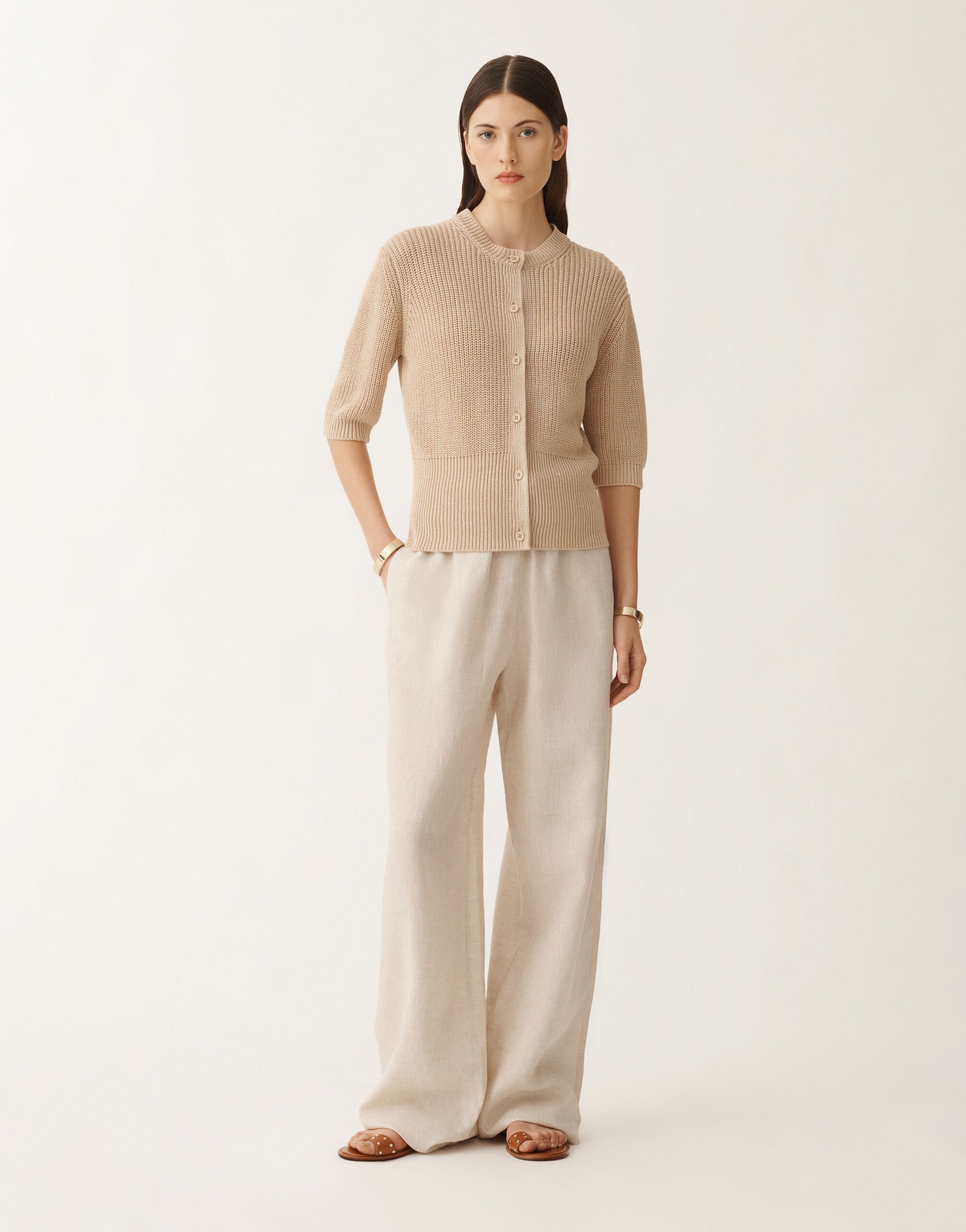 Fabiana Filippi Cotton and linen cardigan with sequins, sand SAND MAD275F520L3510000