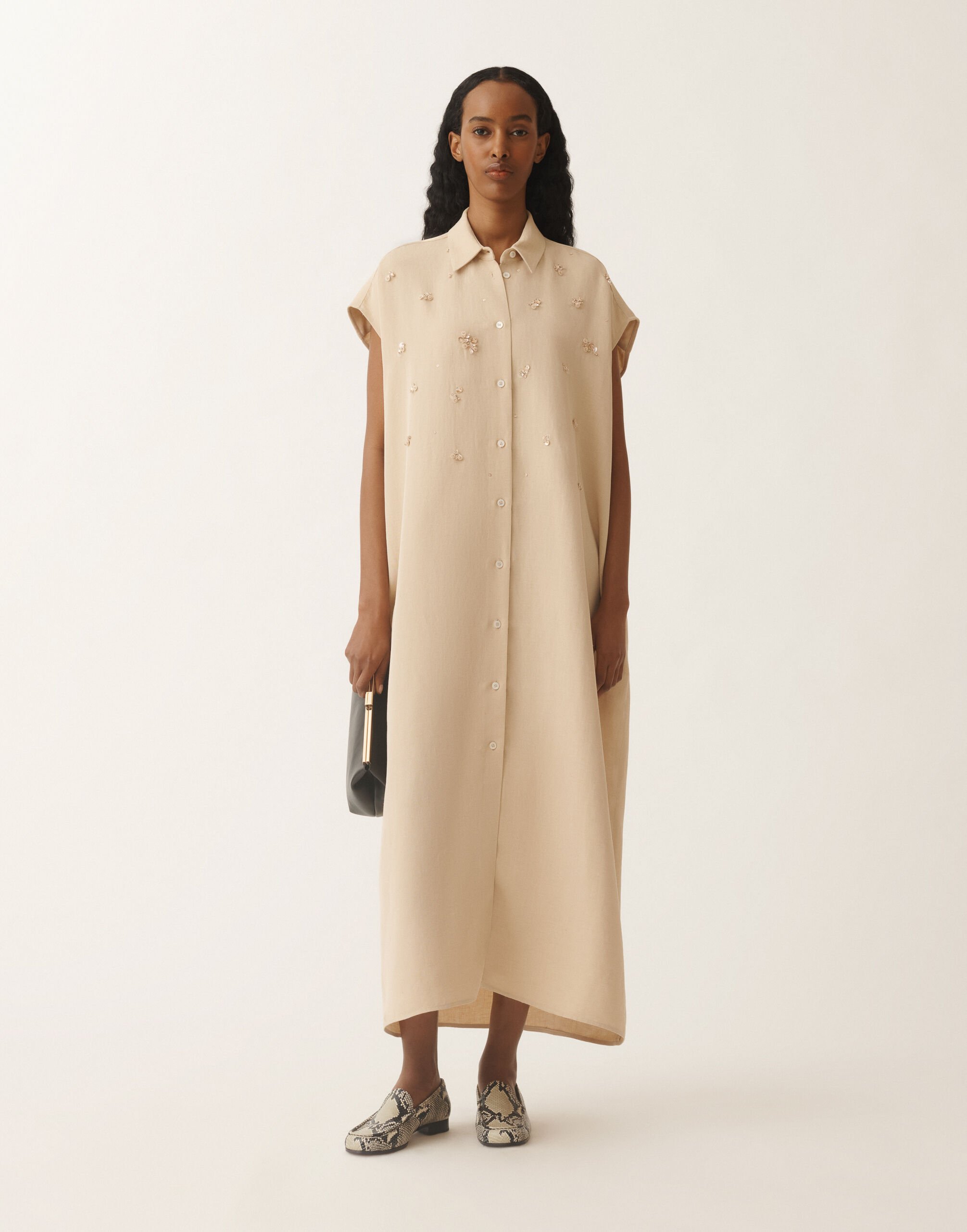 Fabiana Filippi Linen and viscose shirt dress, sand SAND ABD275F655L3720000