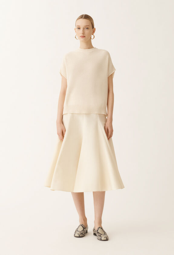 Fabiana Filippi Cape aus Baumwolle und Leinen mit Pailletten, vanillegelb VANILLE MAD275F525D2730000