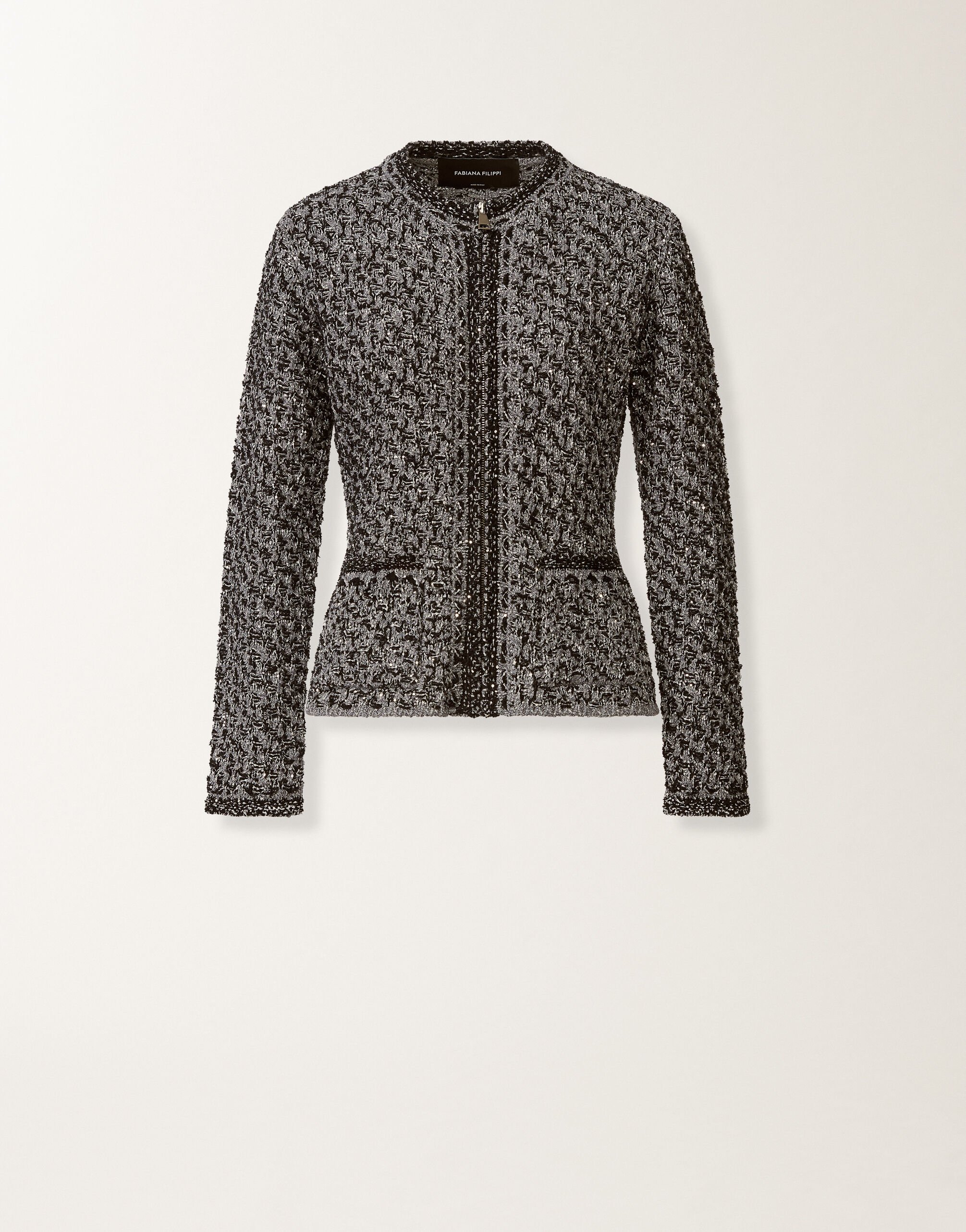 Fabiana Filippi Dark blue sequin tweed jacket with a denim effect Blue GCD266F206L7410000