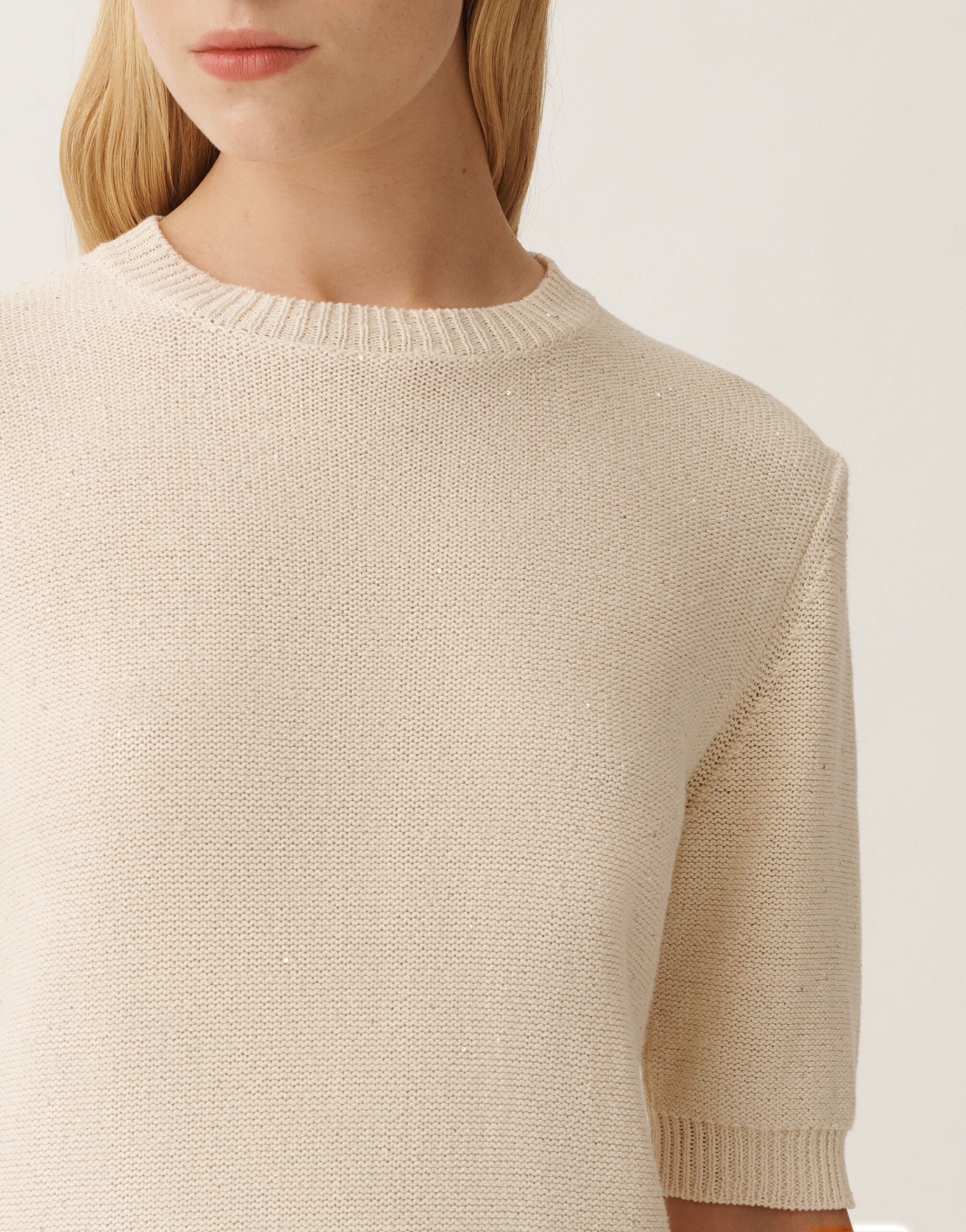 Fabiana Filippi Cotton and linen sweater with sequins, vanilla WHITE MAD265F490D2730000