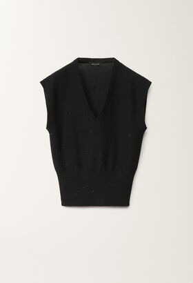Fabiana Filippi Cotton and linen gilet with sequins, midnight blue BLUE MAD275F053D2730000